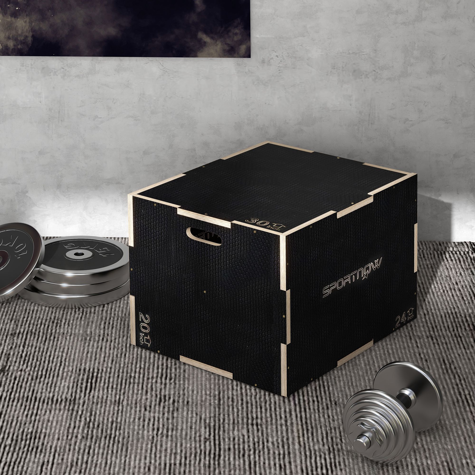 Plyo-Box/Sprungbox, robust, 76x61x51 cm, Schwarz, Griff 10x3,5 cm, bis 120 kg