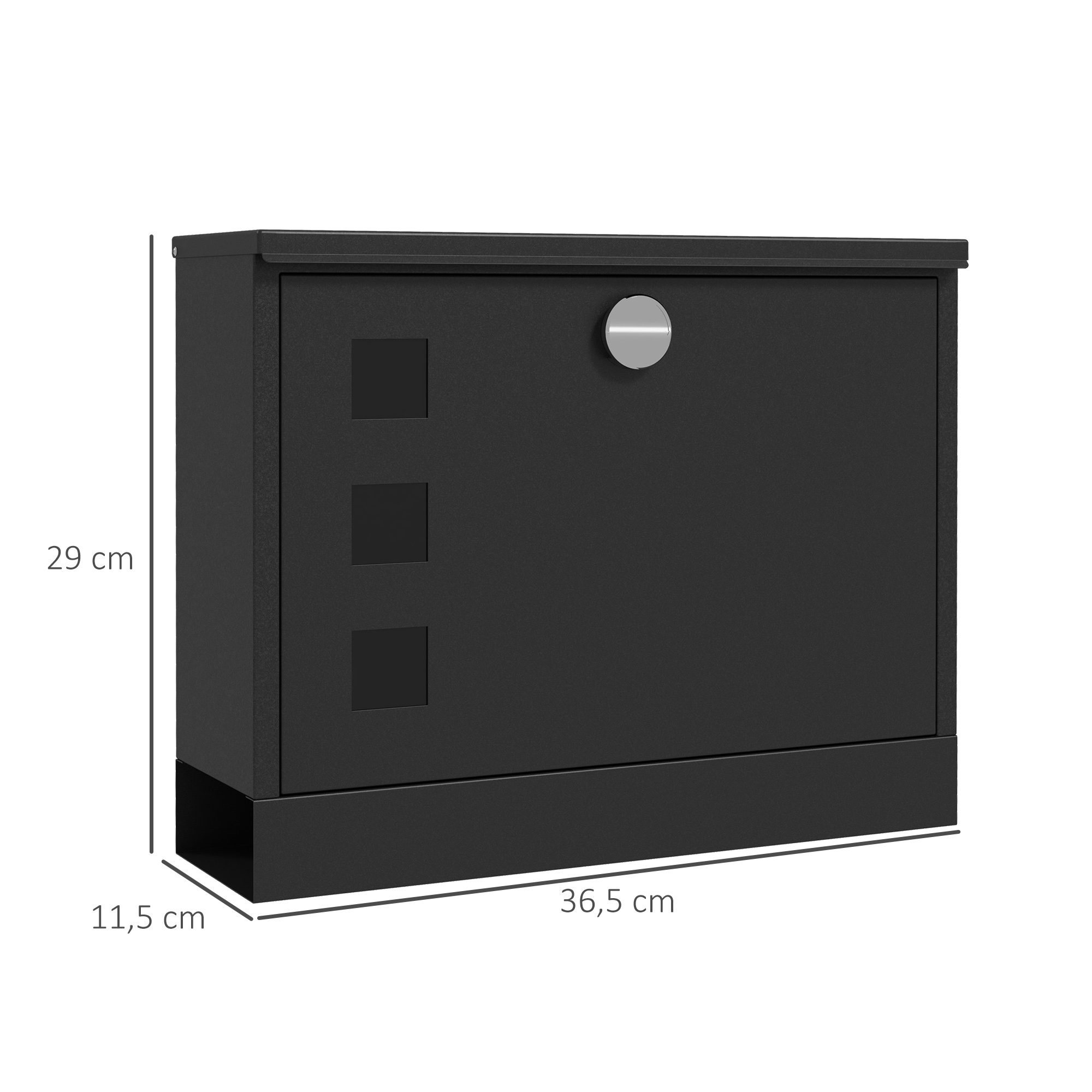 Briefkasten Metallbriefkasten, modern, abschließbar, 36,5 x 11,5 x 29 cm, Schwarz