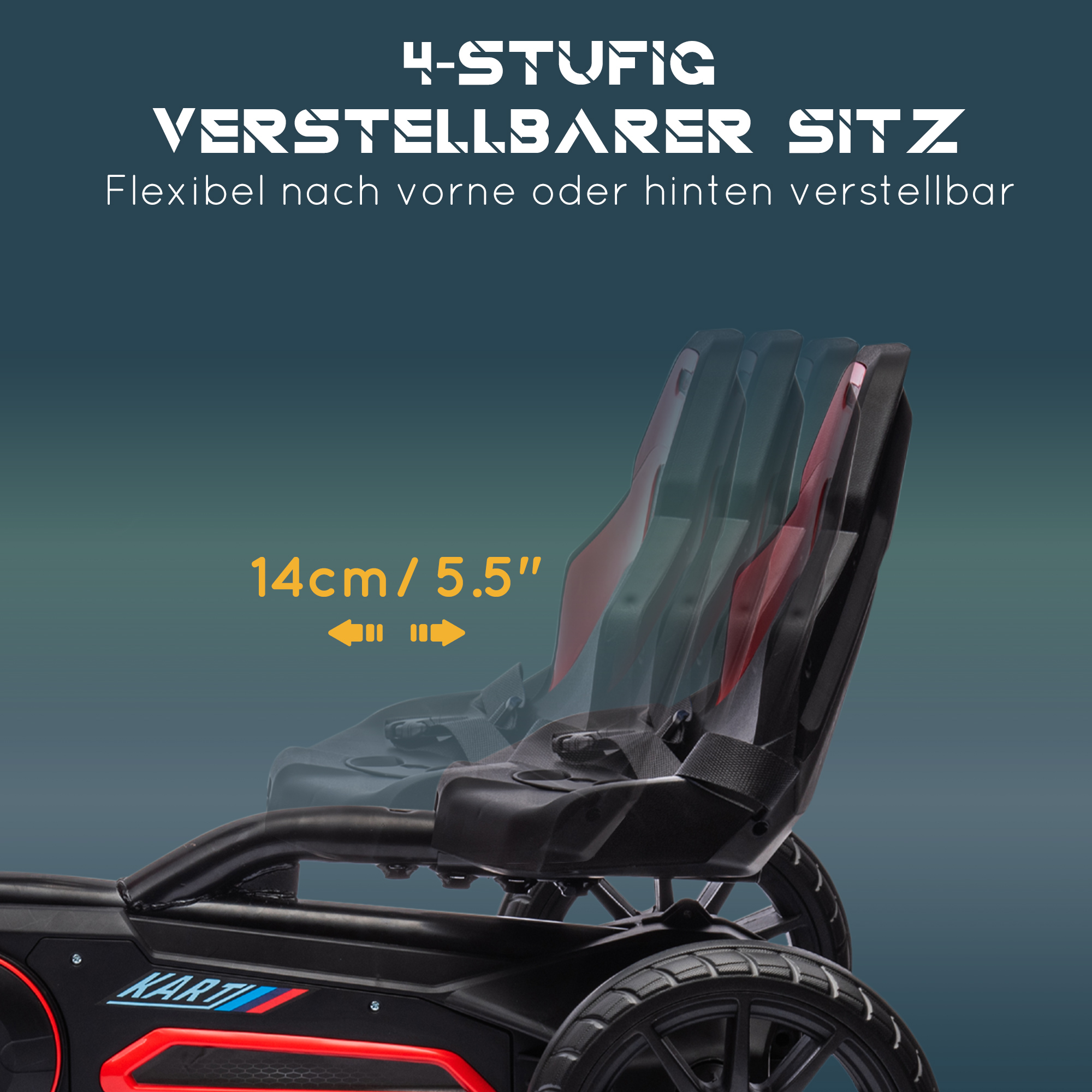 Go Kart Pedal Go Kart Rückwärts-uns Vorwärtsgang, für Kinder von 3 bis 8 Jahren, Rot