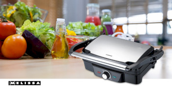 Panini / Tischgrill 1600W schwarz / Gehäuse aus Edelstahl