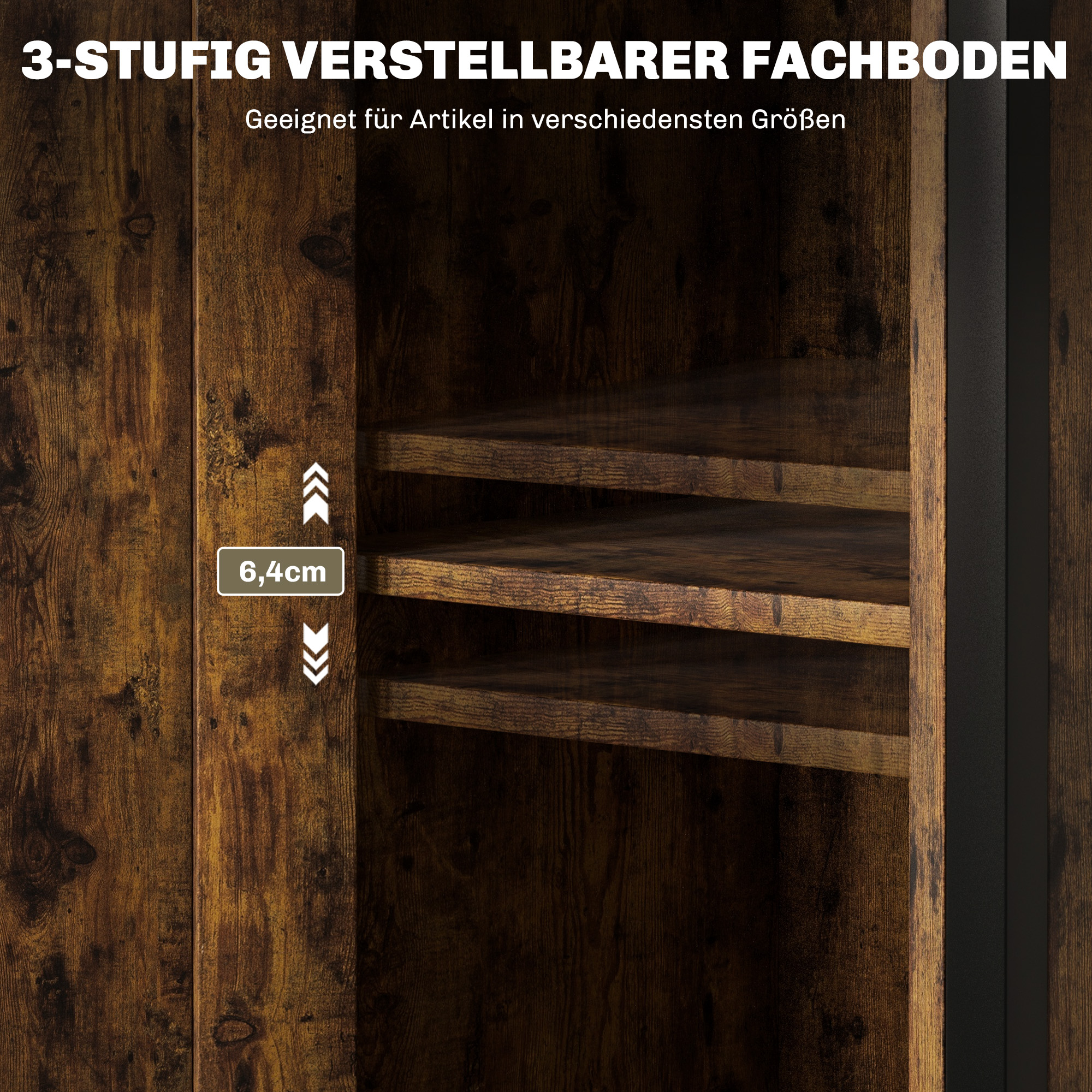 Beistelltisch mit Stauraum, 2 offene Regale, 3-stufig verstellbar, magnetische Tür, Braun