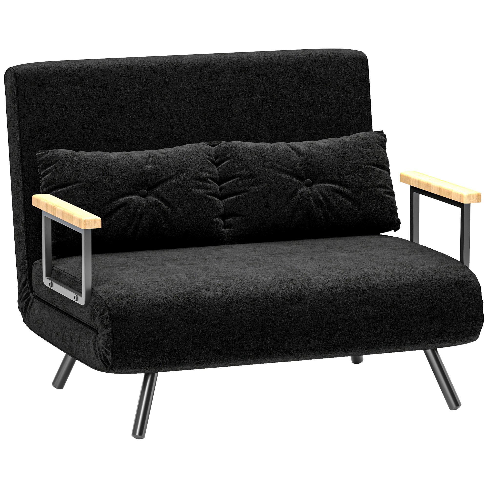 Schlafsofa 2er-Sofa Samtsofa, Schlaffunktion, inkl. 2 Kissen, Samtoptik, Schwarz