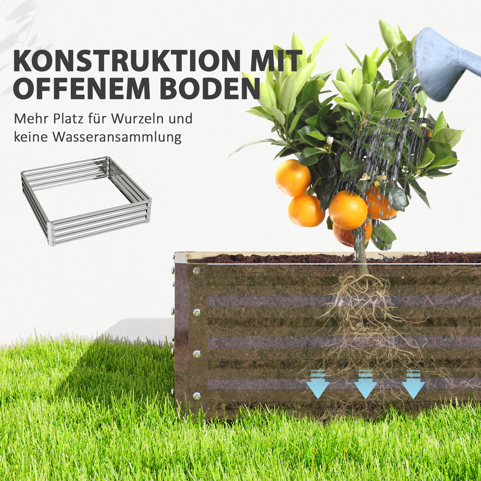 Gartenbeet, Pflanzkasten mit Stahlgehäuse, Silber, 120 x 120 x 30 cm