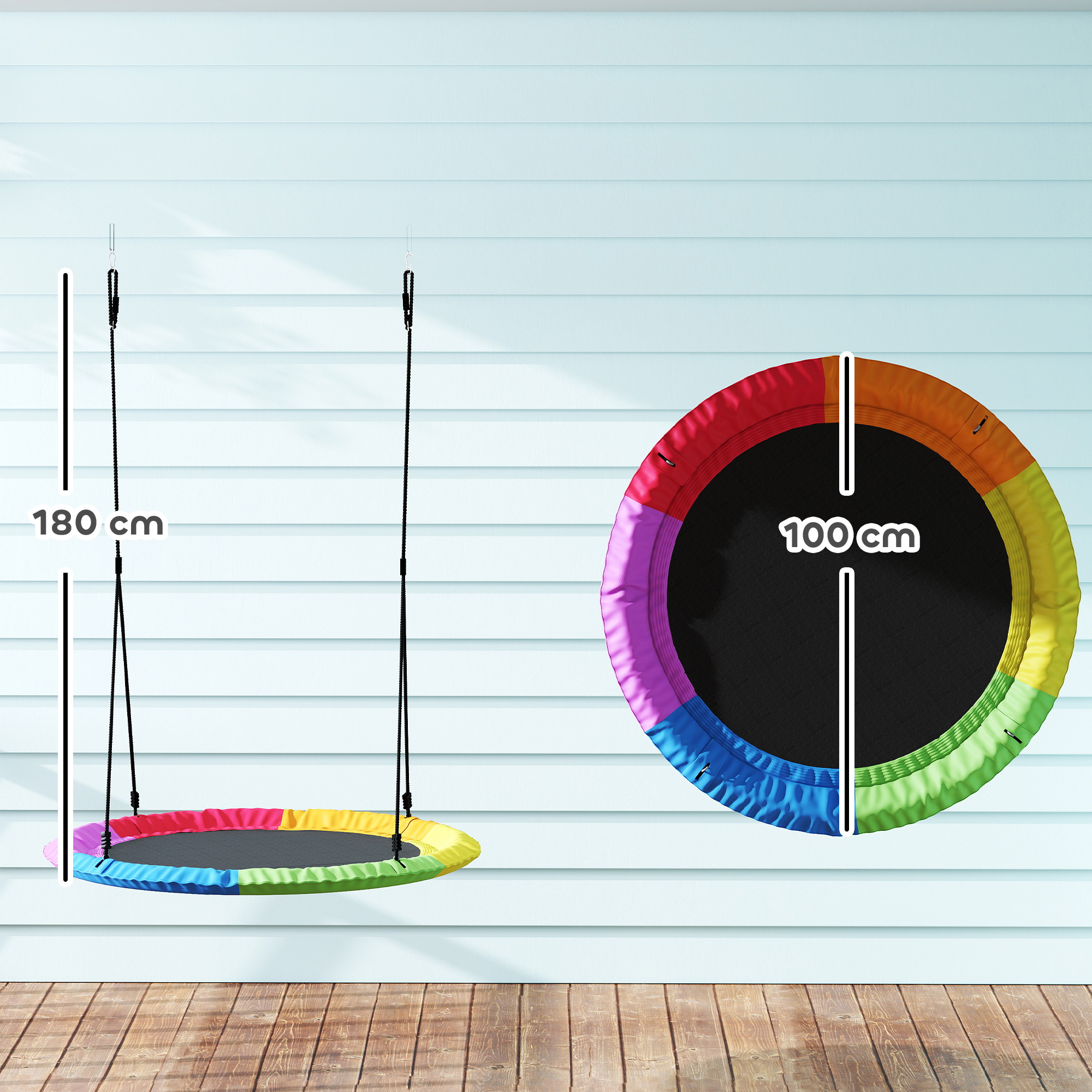 Nestschaukel Höhenverstellbar Hängeschaukel bis zu 300kg mit verstellbaren Seilen 100 x 100 x 180 cm Mehrfarbig