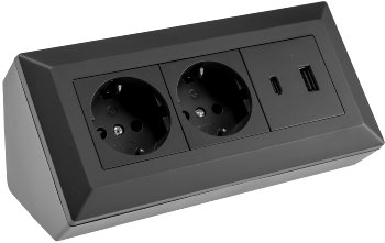 2-fach Steckdosenblock, USB-A+C, schwarz / 250V~/ 16A, Aufbaumontage, USB 3,1A, PD