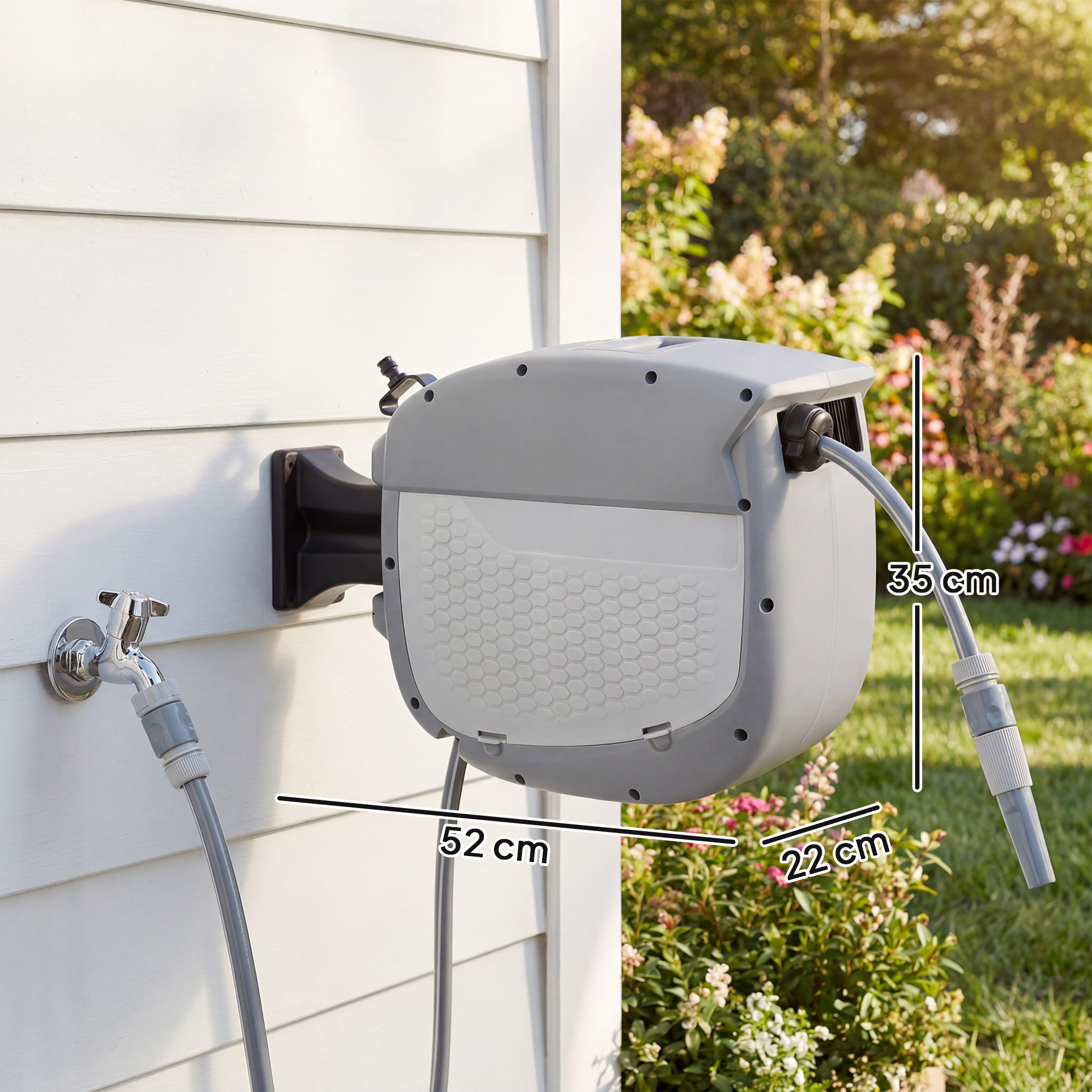 Schlauchtrommel mit Gartenschlauch 20 m, 180° schwenkbar Schlauchbox mit automatische Aufrollung Selbstverriegelung