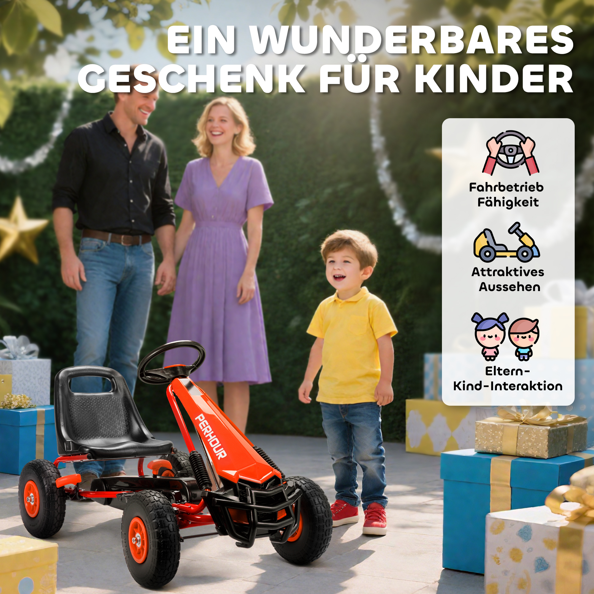 Pedal-Gokart für Kinder, höhenverstellbarer Sitz, EVA-Räder, Bremse, Kupplung, 3-8 Jahre, Rot