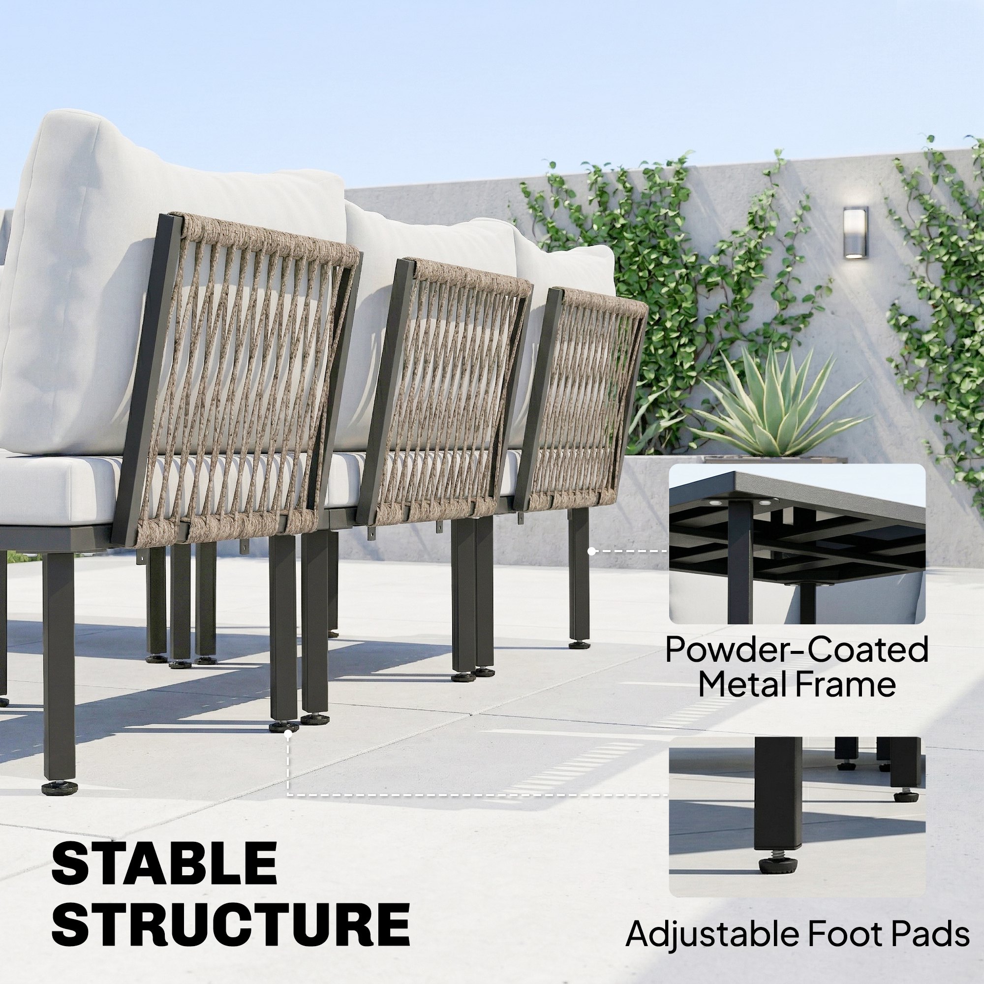 Lounge Gartenmöbel Set 5-6 Personen Gartenlounge Set mit 2 Sitzer Gartensofa 2 Stühle Eckstuhl Lamell-Tisch Fußhocker