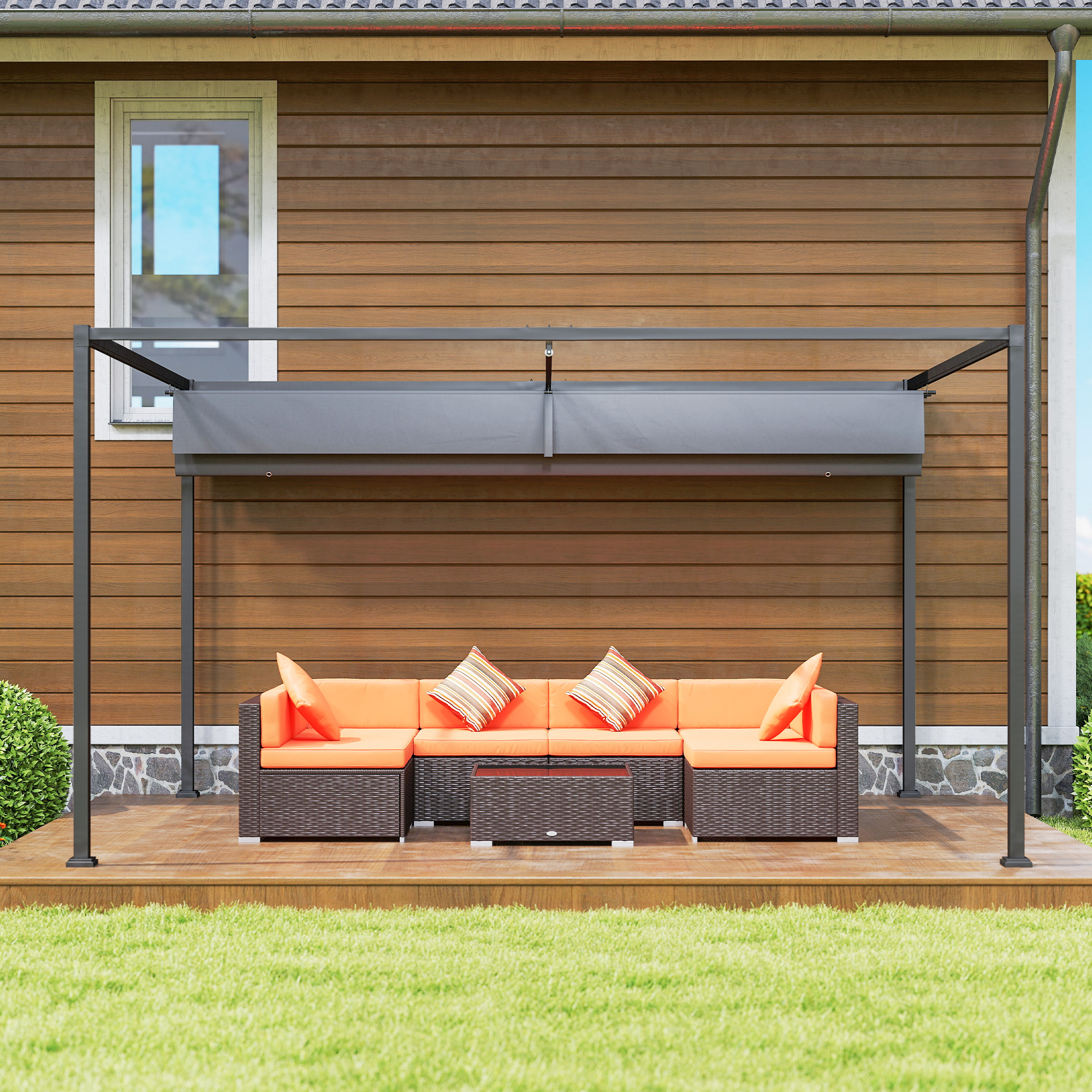 Pergola, Robuster Sonnenschutz für Garten, Balkon, Terrasse, aus Metall und Kunststoff, UV- und wasserabweisend, Dunkelgrau