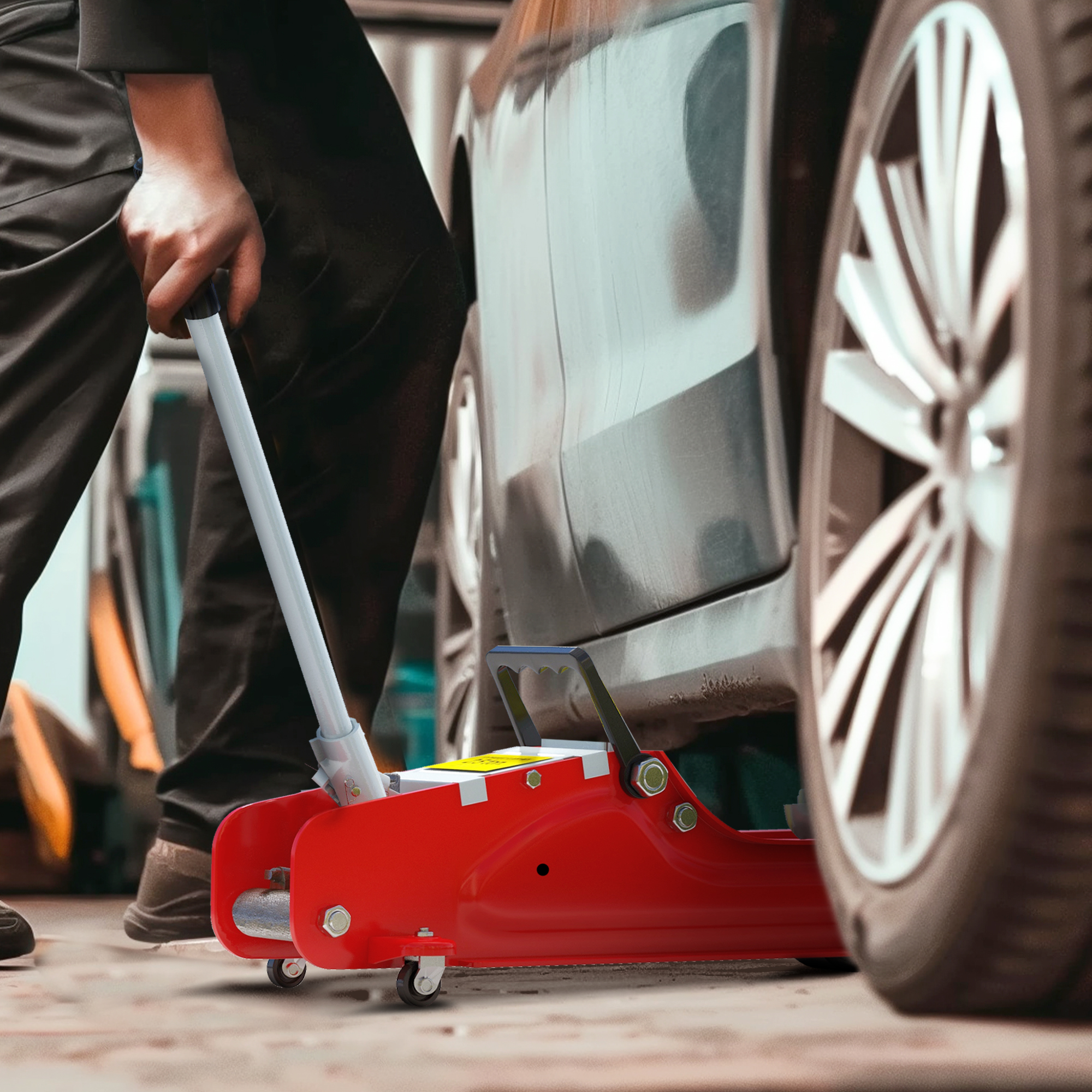 Wagenheber, 8-38 cm Höhe, 2,5 Tonnen Tragfähigkeit, Stahl, rollbar, Rot