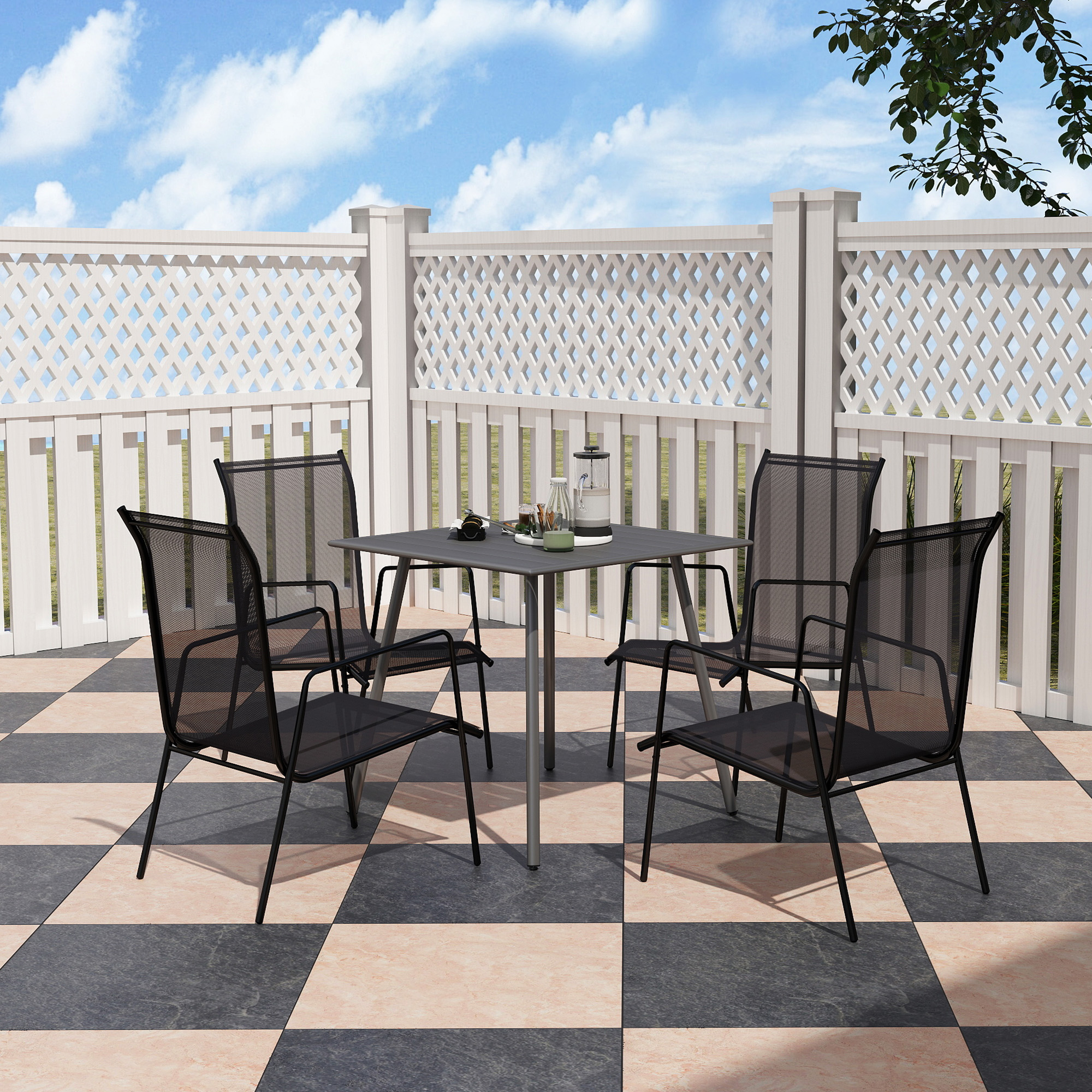 Gartentisch, Outdoor-Esstisch für 4 Personen, Stahlrahmen, leicht zu reinigen, rostbeständig, 80 x 80 x 74 cm, Grau