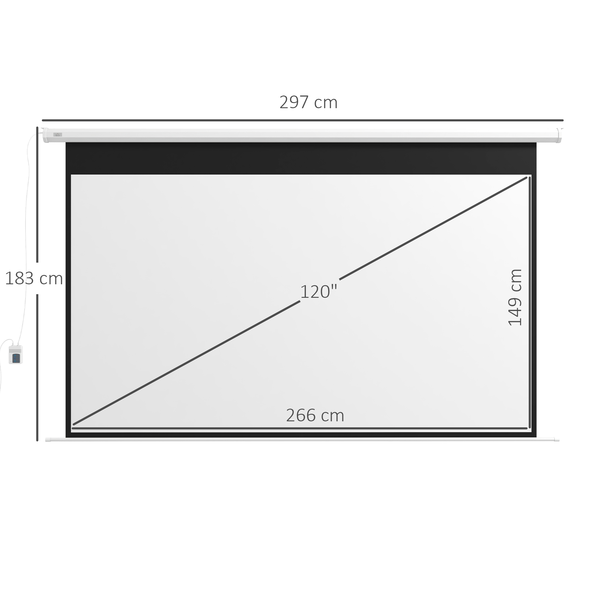 Beamer-Leinwand, 16:9 Format, Fernbedienung, 266 x 149 cm (120 Zoll), Weiß