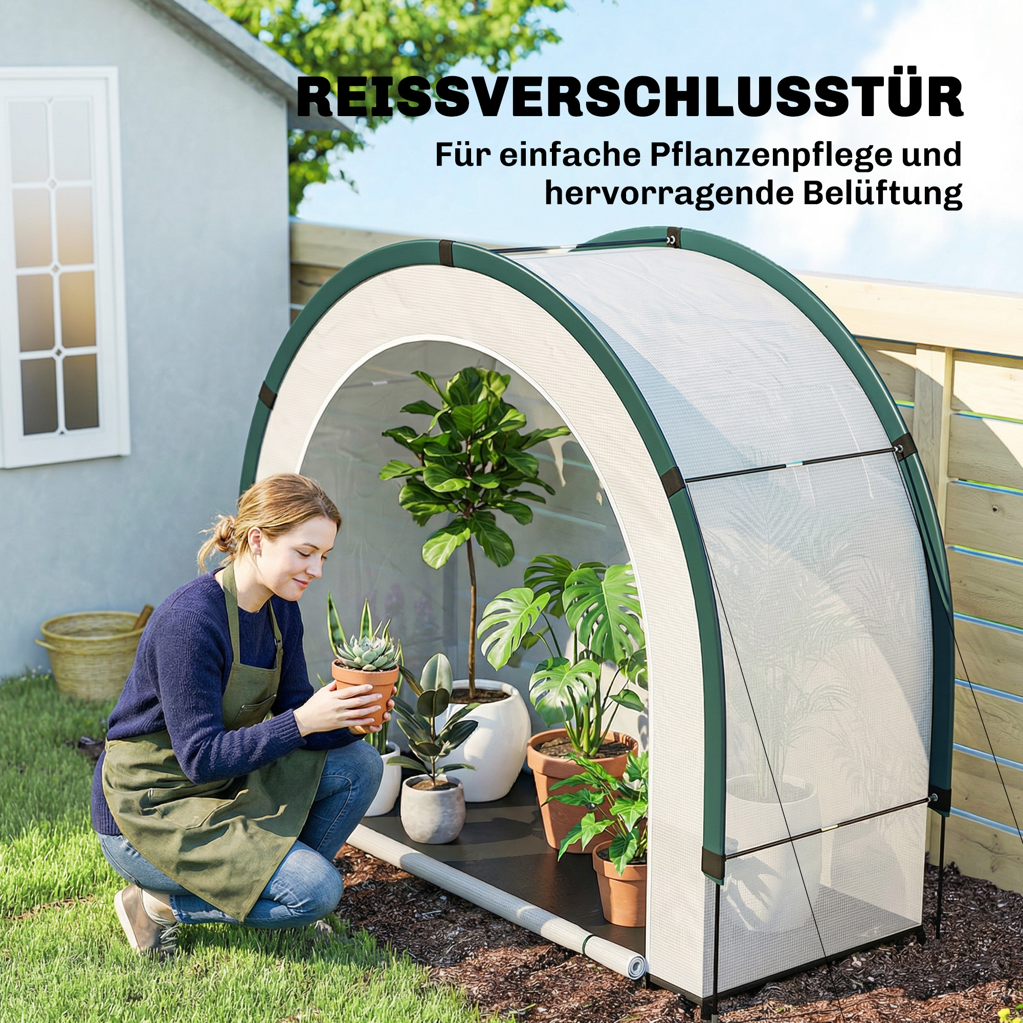 Gewächshaus mit gewölbte Oberseite, Klappbar Foliengewächshaus 200 x 80 x 164 cm Grün