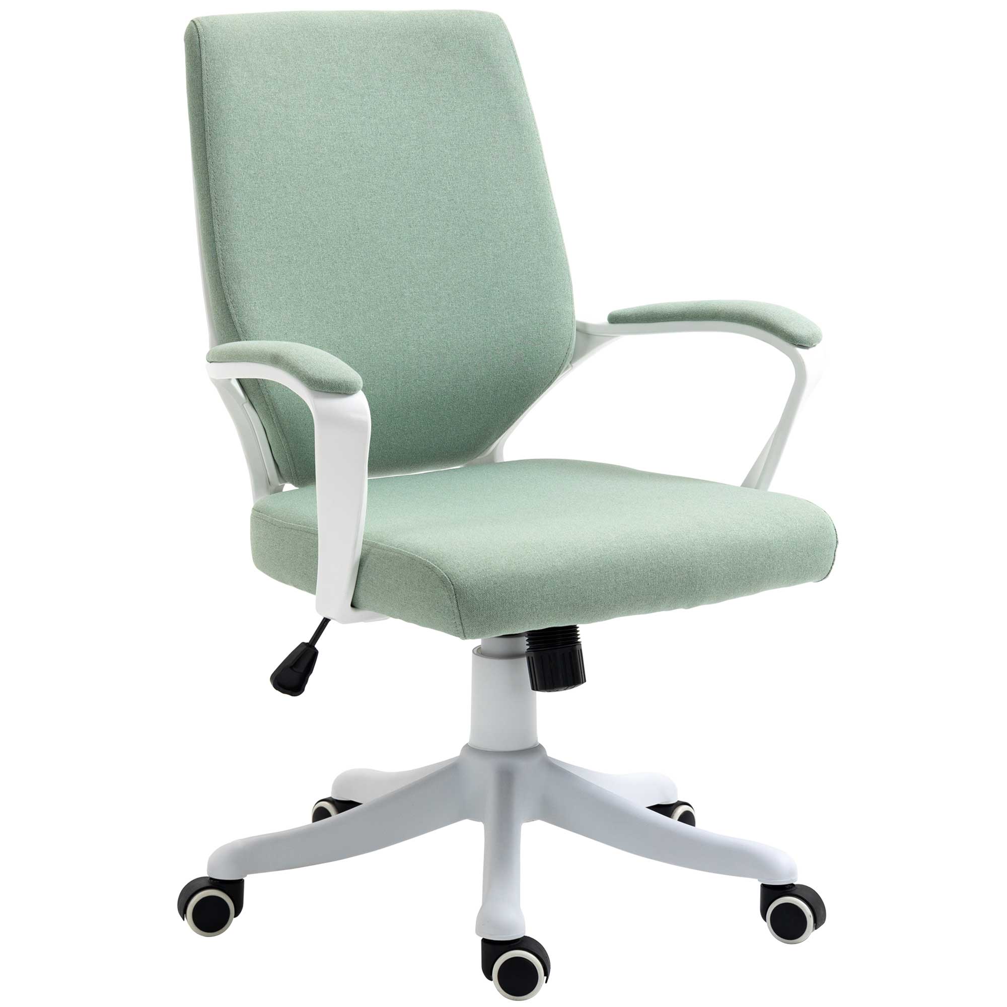 Bürostuhl Schreibtischstuhl Home-Office-Stuhl mit Wippenfunktion Rückenlehne höhenverstellbarer dick gepolstert ergonomisch 360°-Drehräder Polyester Nylon PP Grün+Weiß 62x69x92-100 cm