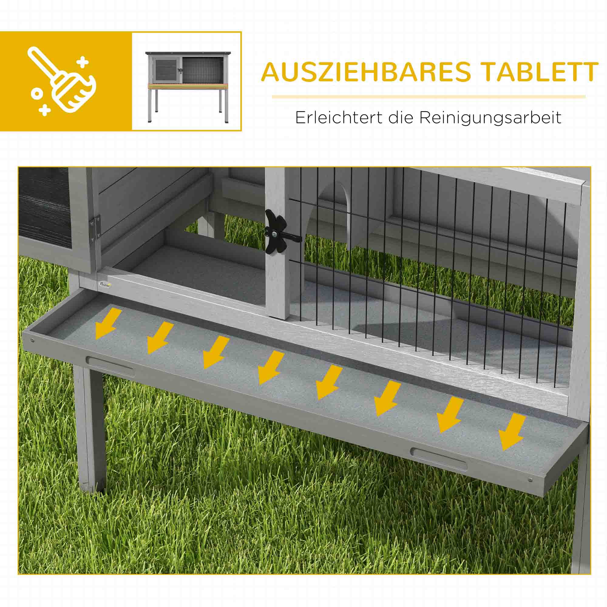 Hasenstall Kaninchenstall aus Tannenholz Winterfest Hasenkäfig mit aufklappbar Dach 84x43x70 cm Grau