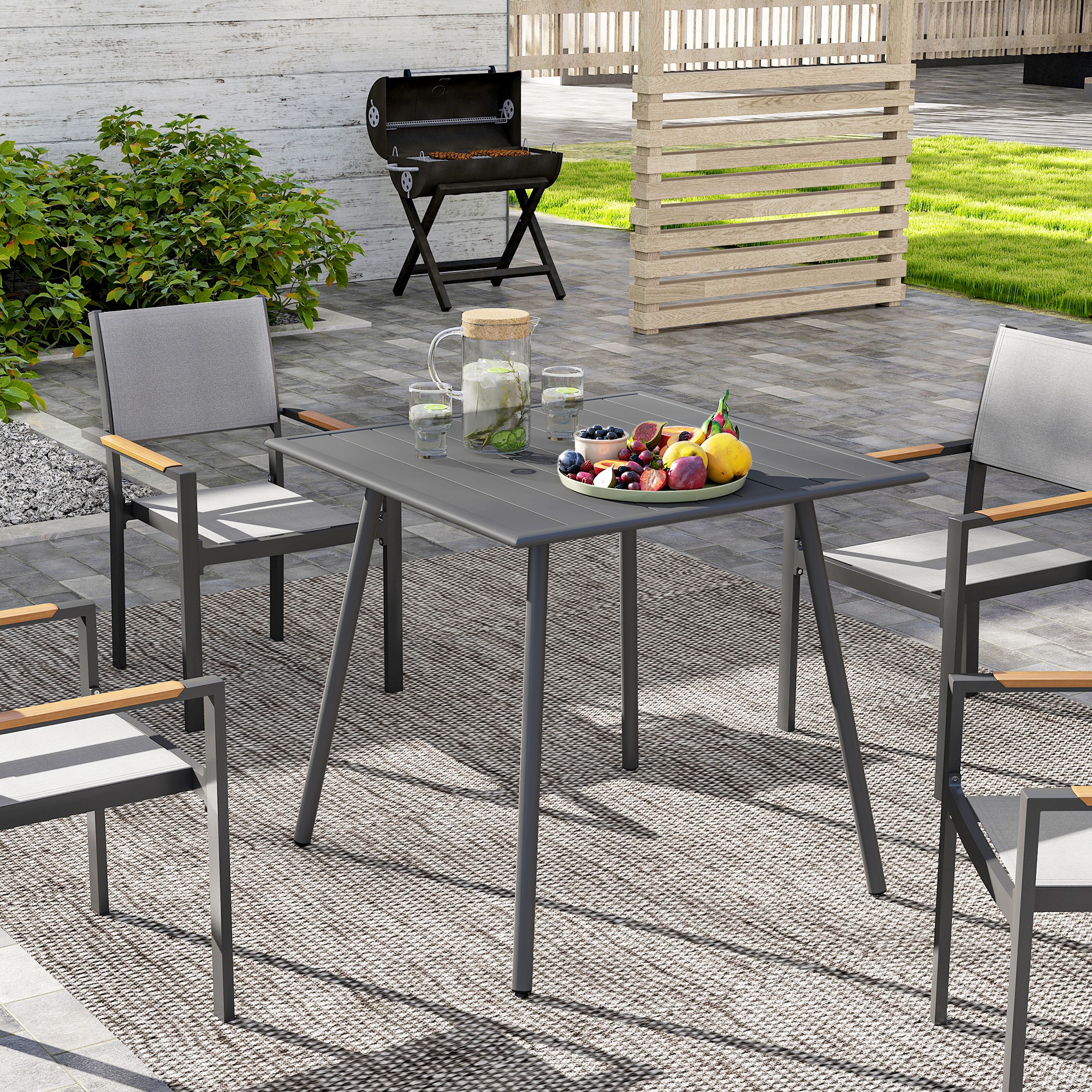 Gartentisch, Outdoor-Esstisch für 4 Personen, Stahlrahmen, leicht zu reinigen, rostbeständig, 80 x 80 x 74 cm, Grau
