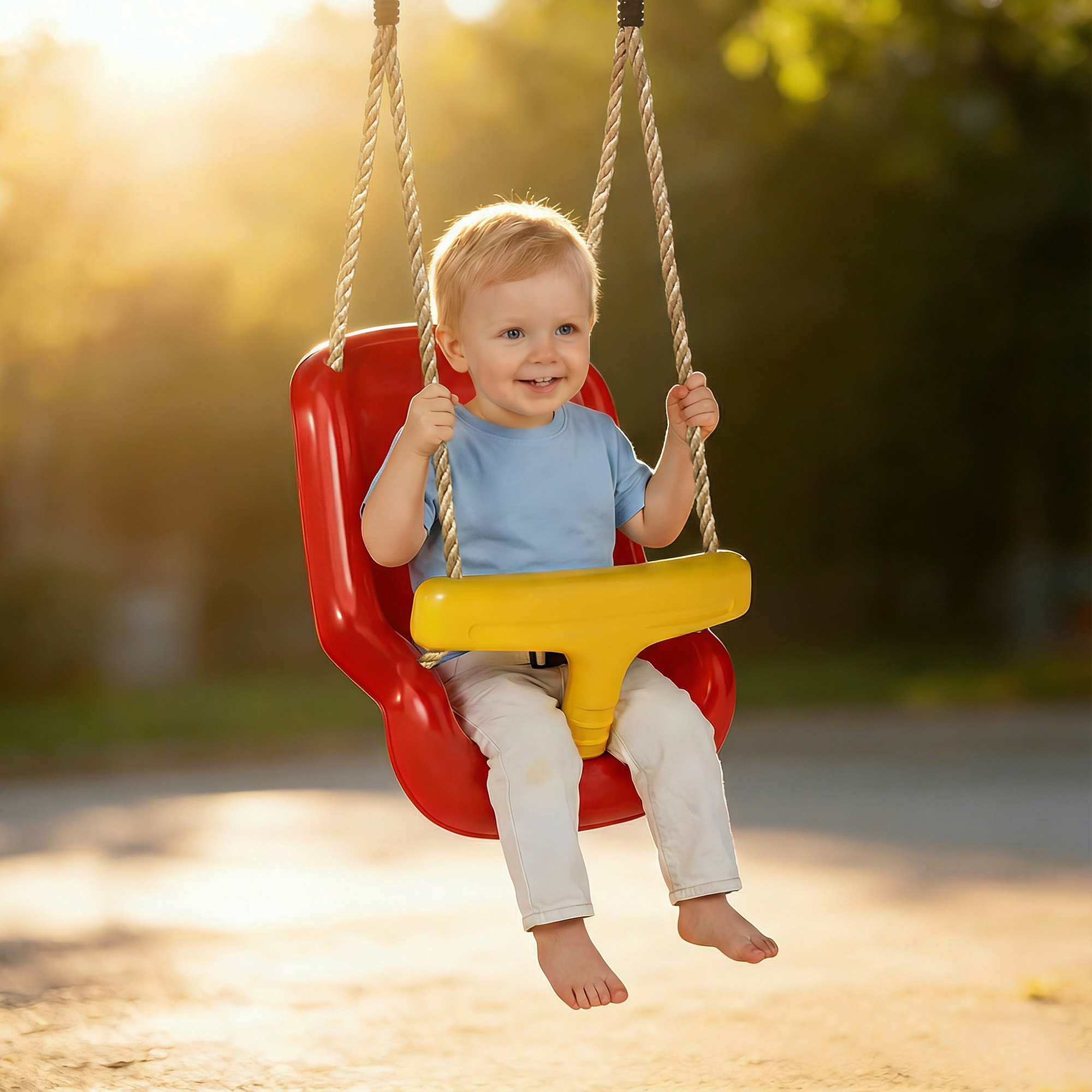 Babyschaukel verstellbar Mitwachsend Babysitz mit Rückenlehne, Sicherheitsgeländer, für Kinder von 9-36 Monaten, Rot
