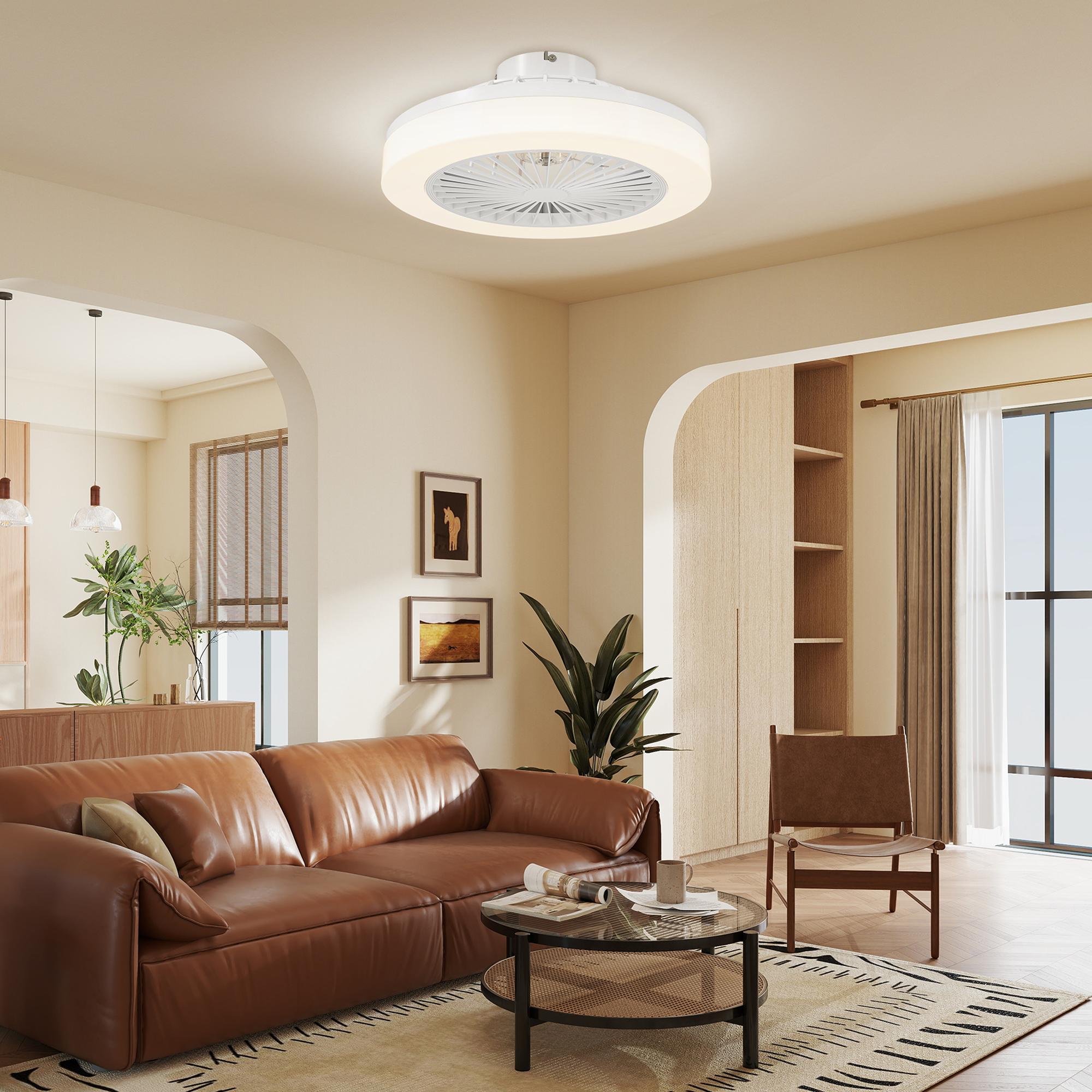 Deckenventilator mit LED-Lampe, 6 Geschwindigkeiten, Fernbedienung, Weiß