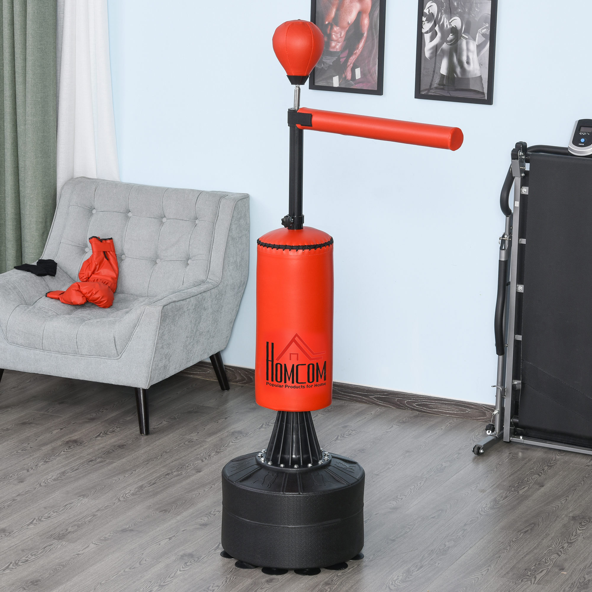 Boxsack stehend 155-205cm Höhenverstellbar Standboxsack mit 360° Reflexstange Speedball, Boxhandschuhen Pumpe, Punchingball Set für Erwachsene Jugendliche, Kickboxsack für Box Training