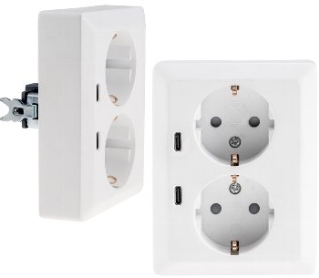 MILOS Schutzkontakt-Steckdose 2-fach - 250V~/16A, 1x UP, 2x USB C/PD, weiß matt