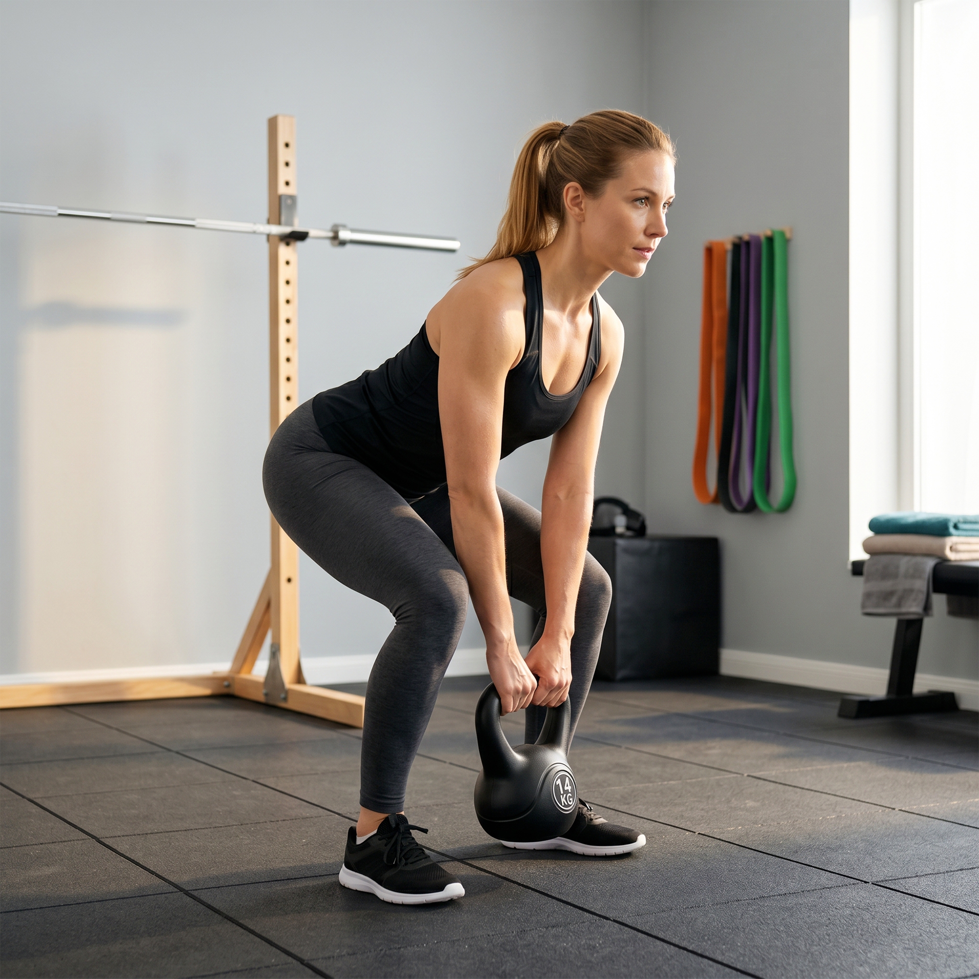 Kettlebell Kugelhantel 14 kg Gewicht-Hantel mit Sand befüllt für Anfänger Schwarz