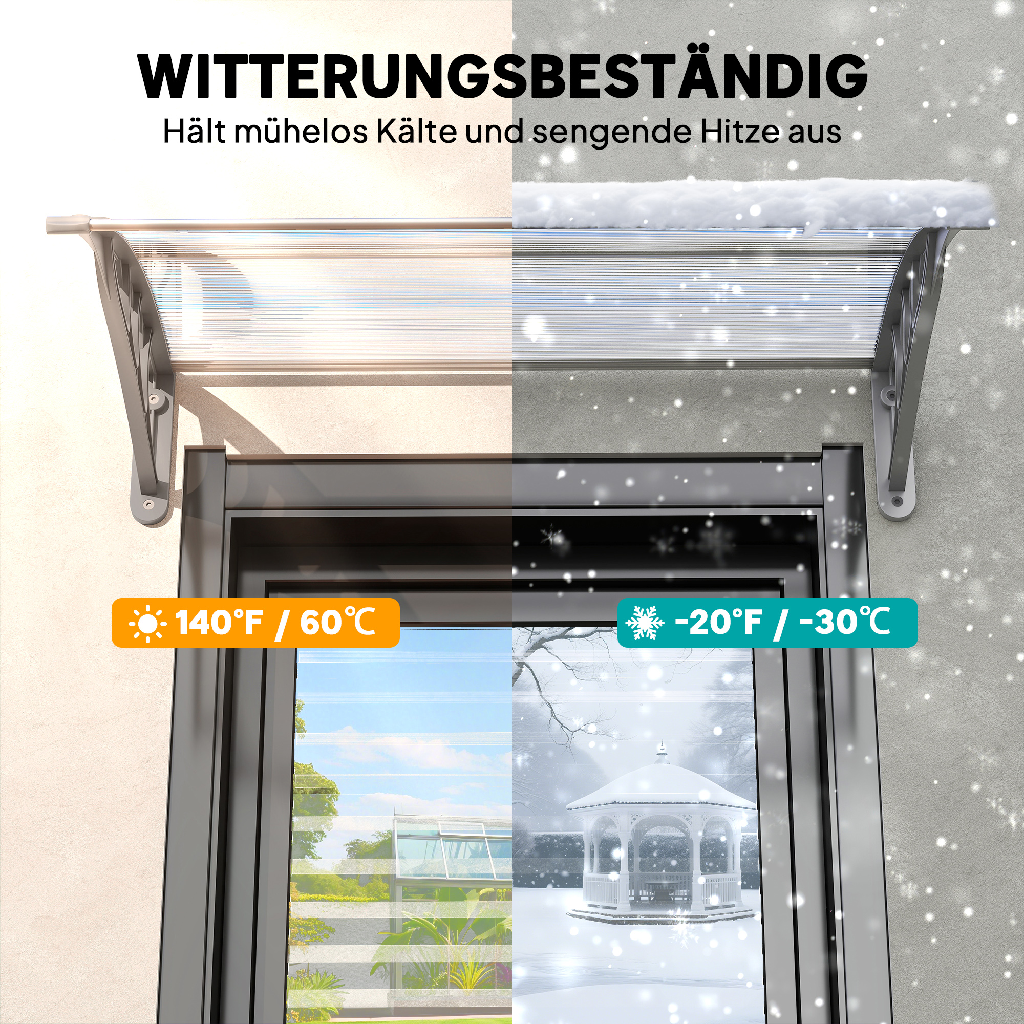 Vordach, Haustürvordach, Überdachung für Eingänge und Fenster, 100L x 75B x 23H cm, Silber