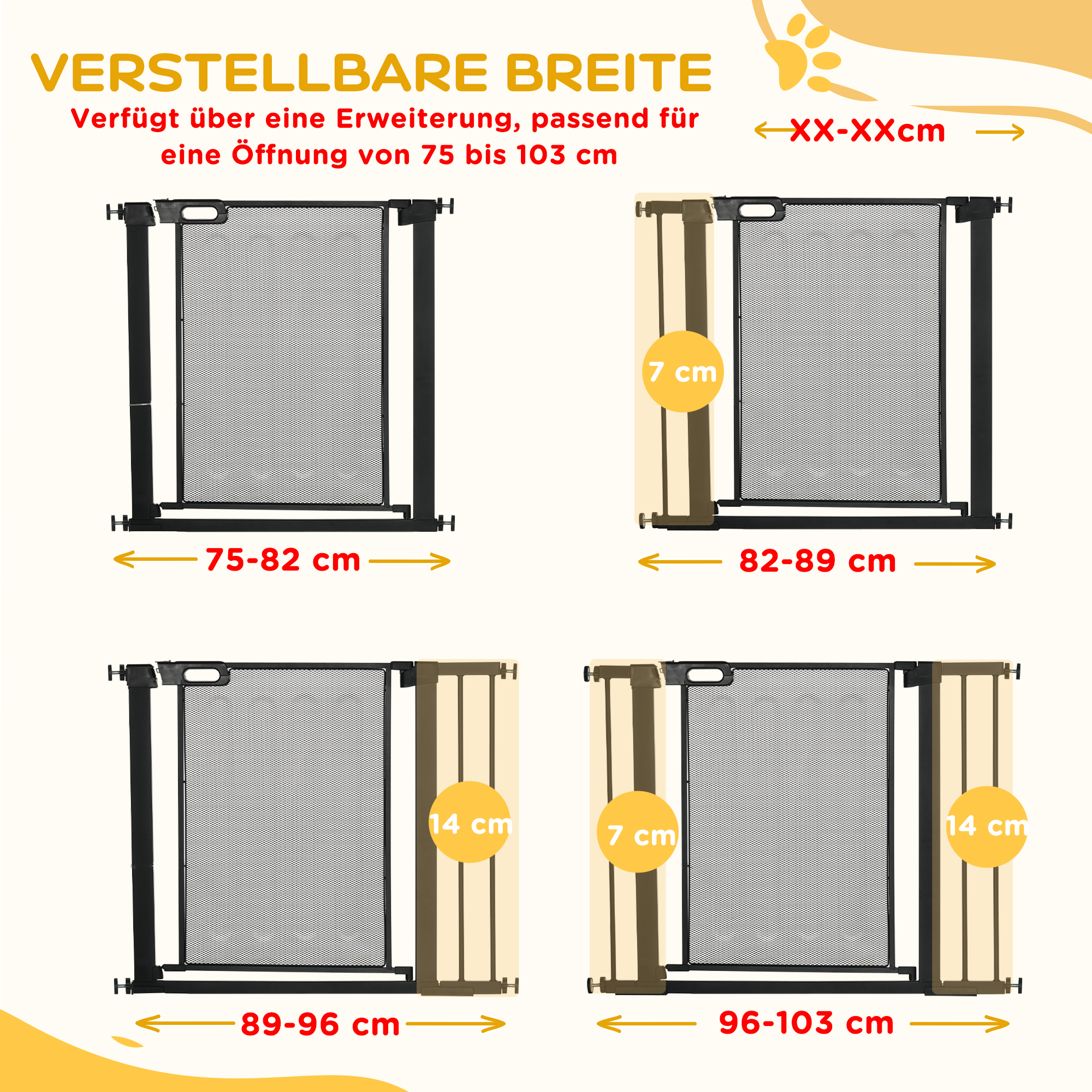 Treppenschutzgitter Haustiergitter Hundeschutzgitter, verstellbar von 75 cm - 103 cm, Schwarz