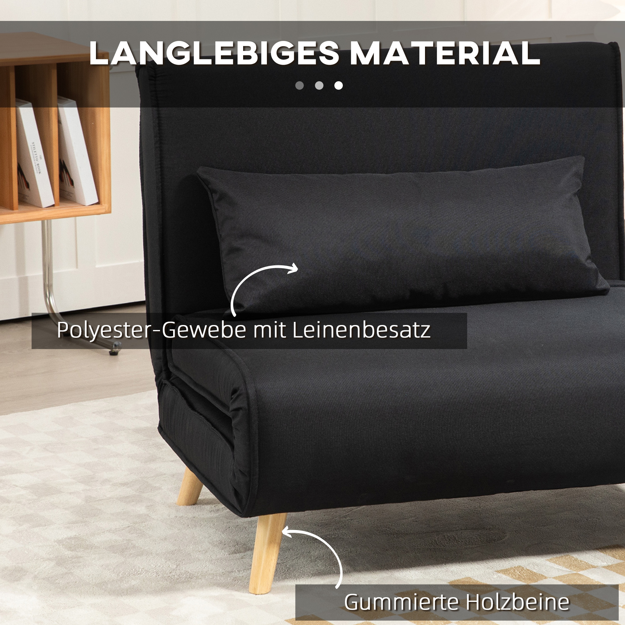 Relaxsessel mit Bettfunktion, für 1 Person, Modern-Design, bis 120 kg, 94x78x80cm, Schwarz
