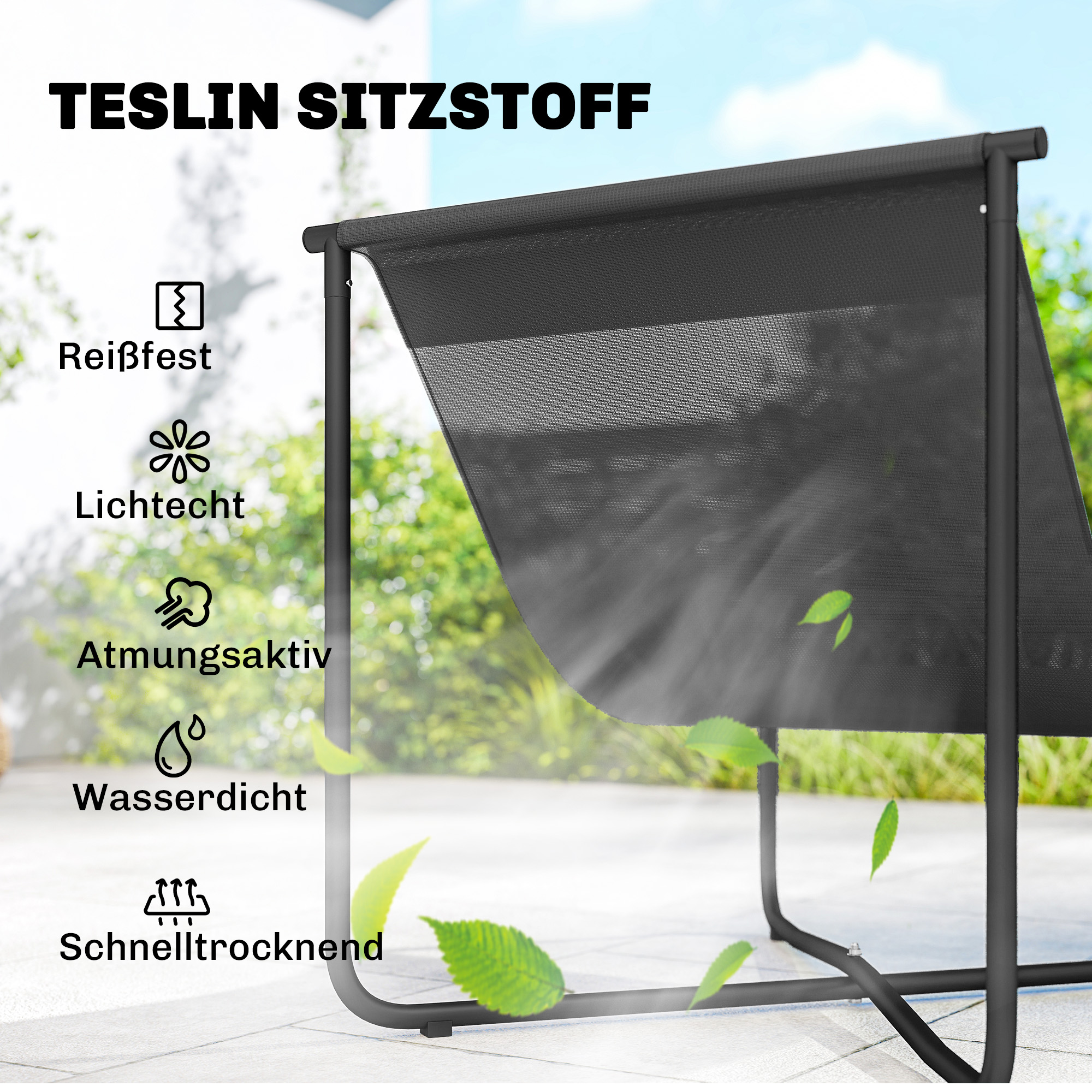 Lounge Sessel Outdoor Ergonomischer Gartensessel mit hautfreundlich Kissen Breiter Sitz Stahlrahmen Dunkelgrau