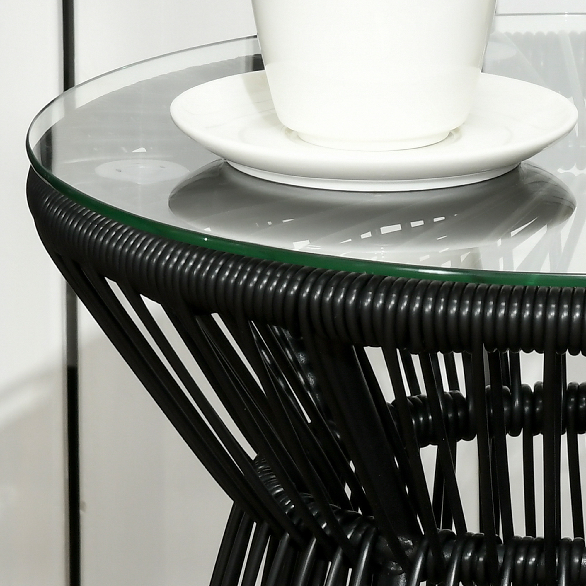 Gartentisch im Boho-Stil, wetterbeständig, PE-Rattan, 40 cm x 40 cm x 42 cm, Schwarz