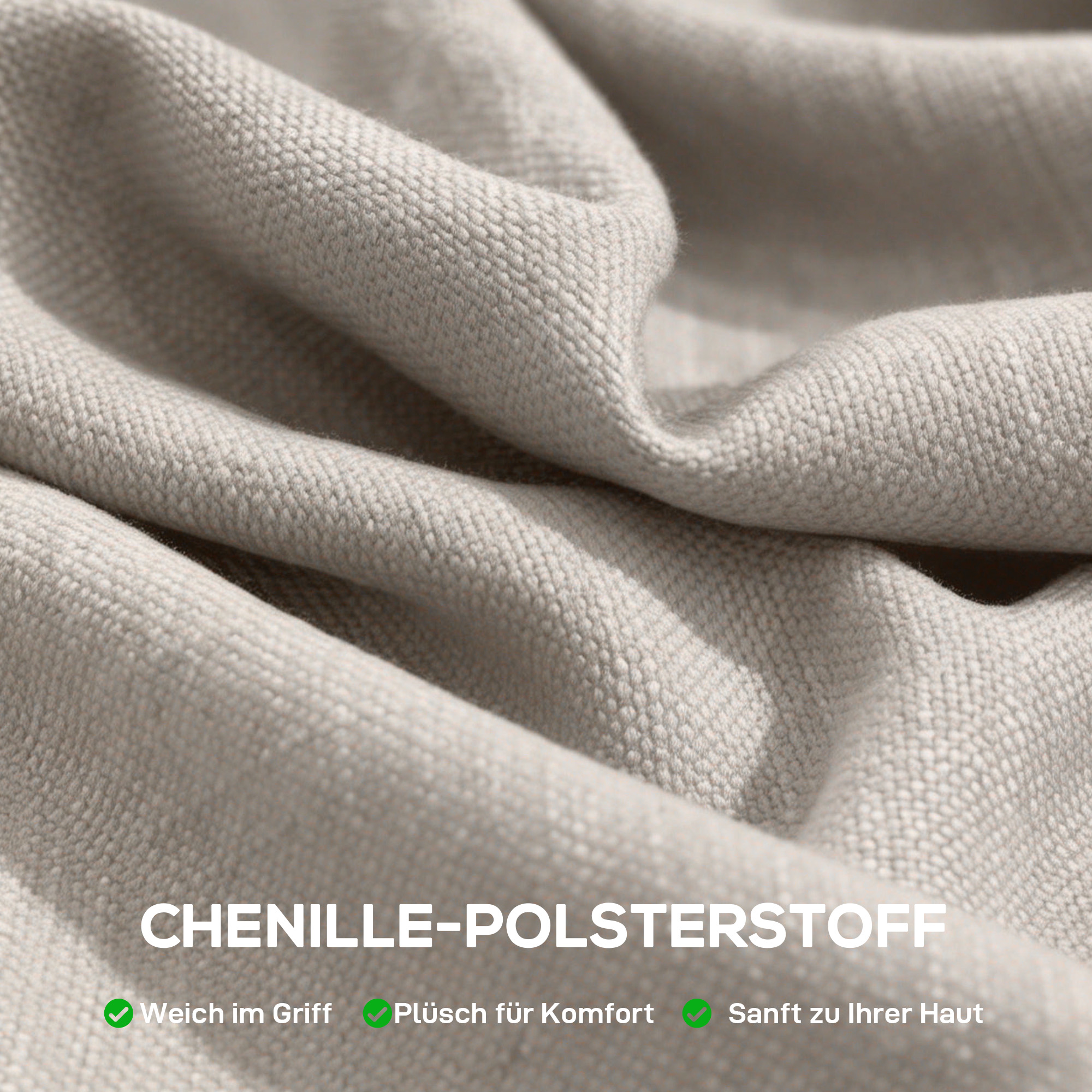 Moderner Sessel, Akzentstuhl mit breitem Sitz und dicker Polsterung, Chenille-Polsterstuhl fürs Wohnzimmer, Beige