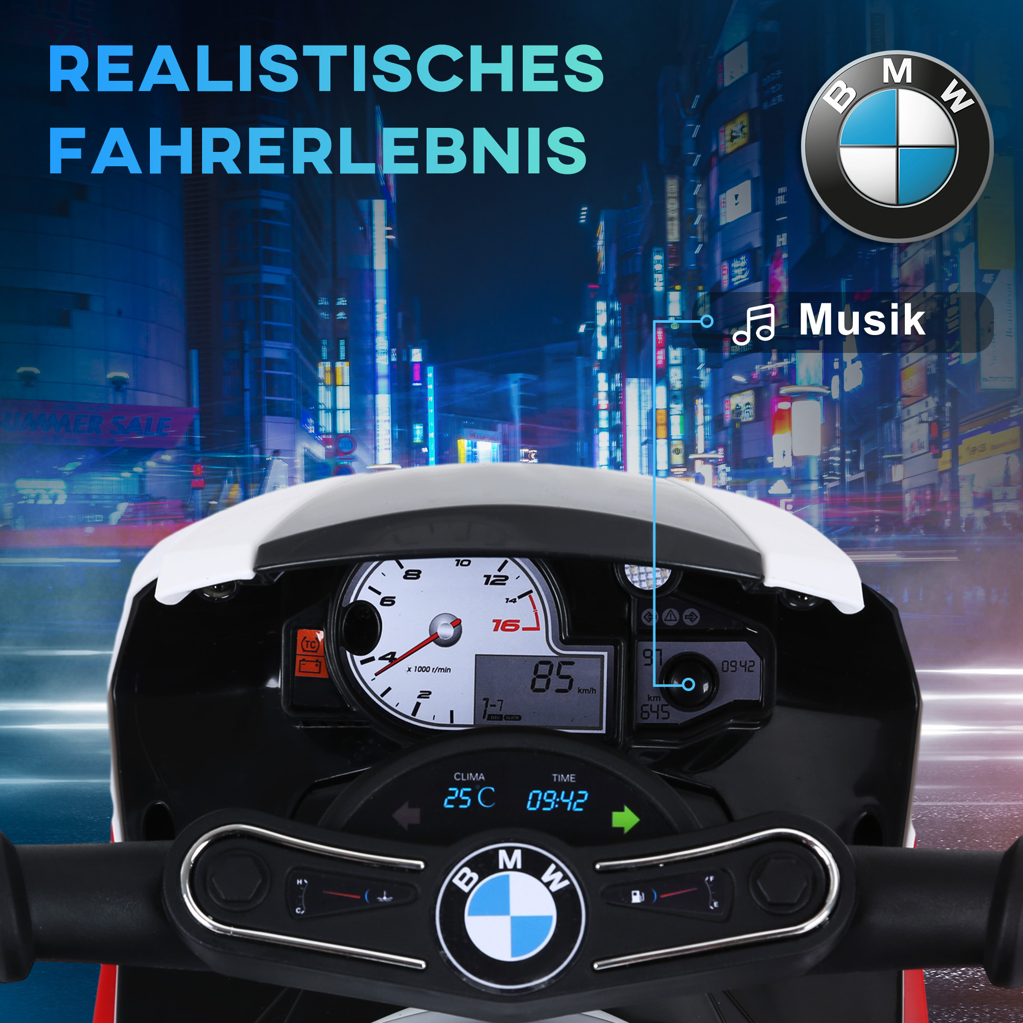 Elektro Motorrad Kinder BMW S1000RR 6V Elektromotorrad mit Scheinwerfer, Kindermotorrad mit Musik 2,5 km/h Motorrad für Kinder 18-36 Monaten Rot