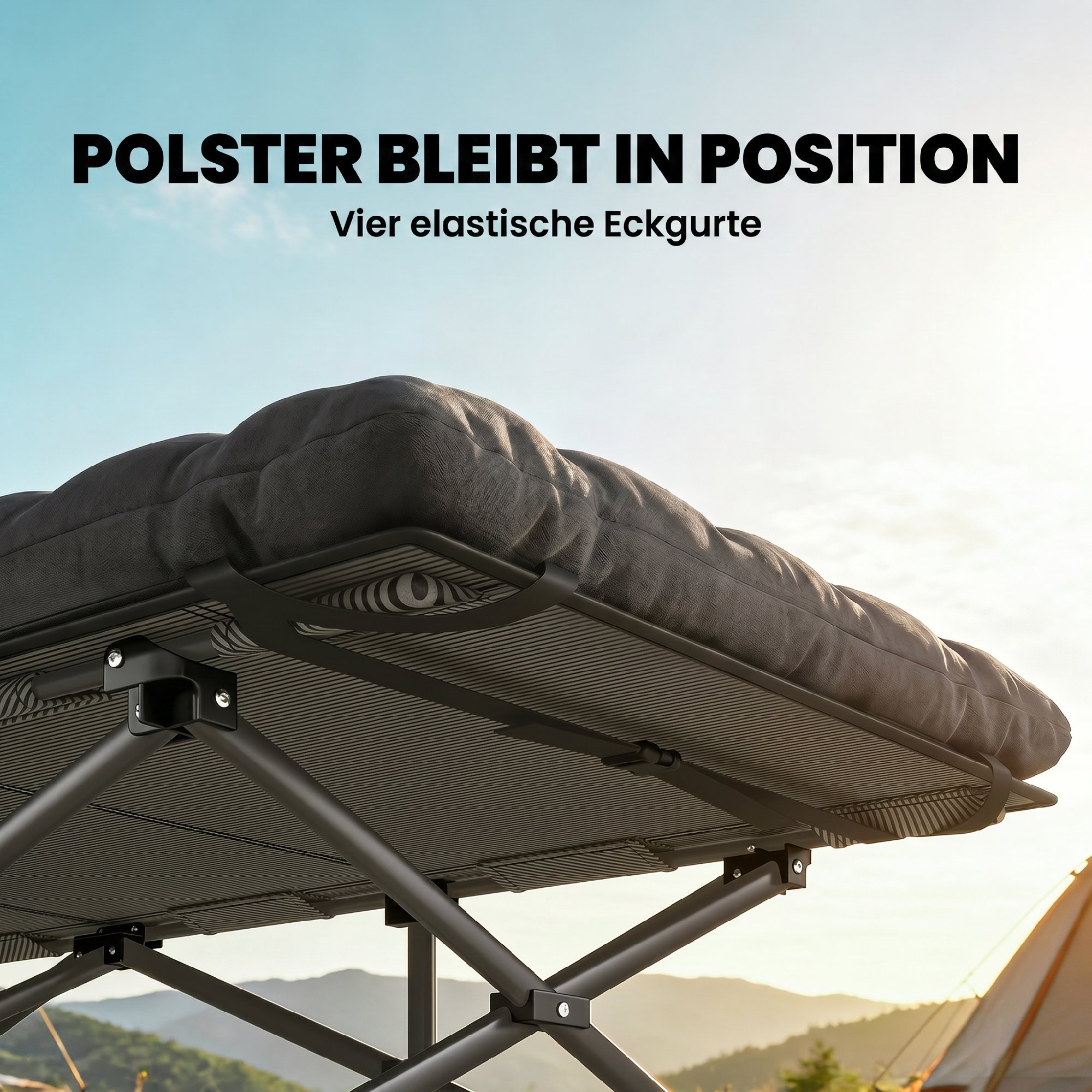 Feldbett faltbar Campingbett mit Tragetasche Campingliege bis 200 kg Indoor, Outdoor, 200 x 80 x 40 cm Schwarz