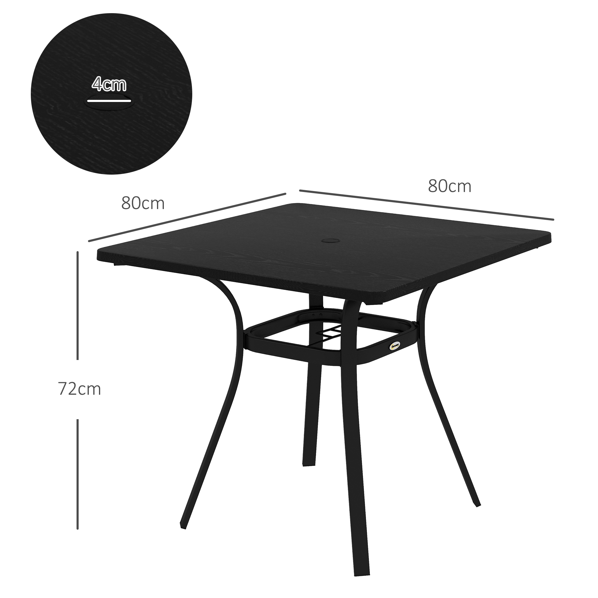 Outdoor Tisch für 4 Personen, Stahlgestell, 80L x 80B x 72H cm, Schwarz
