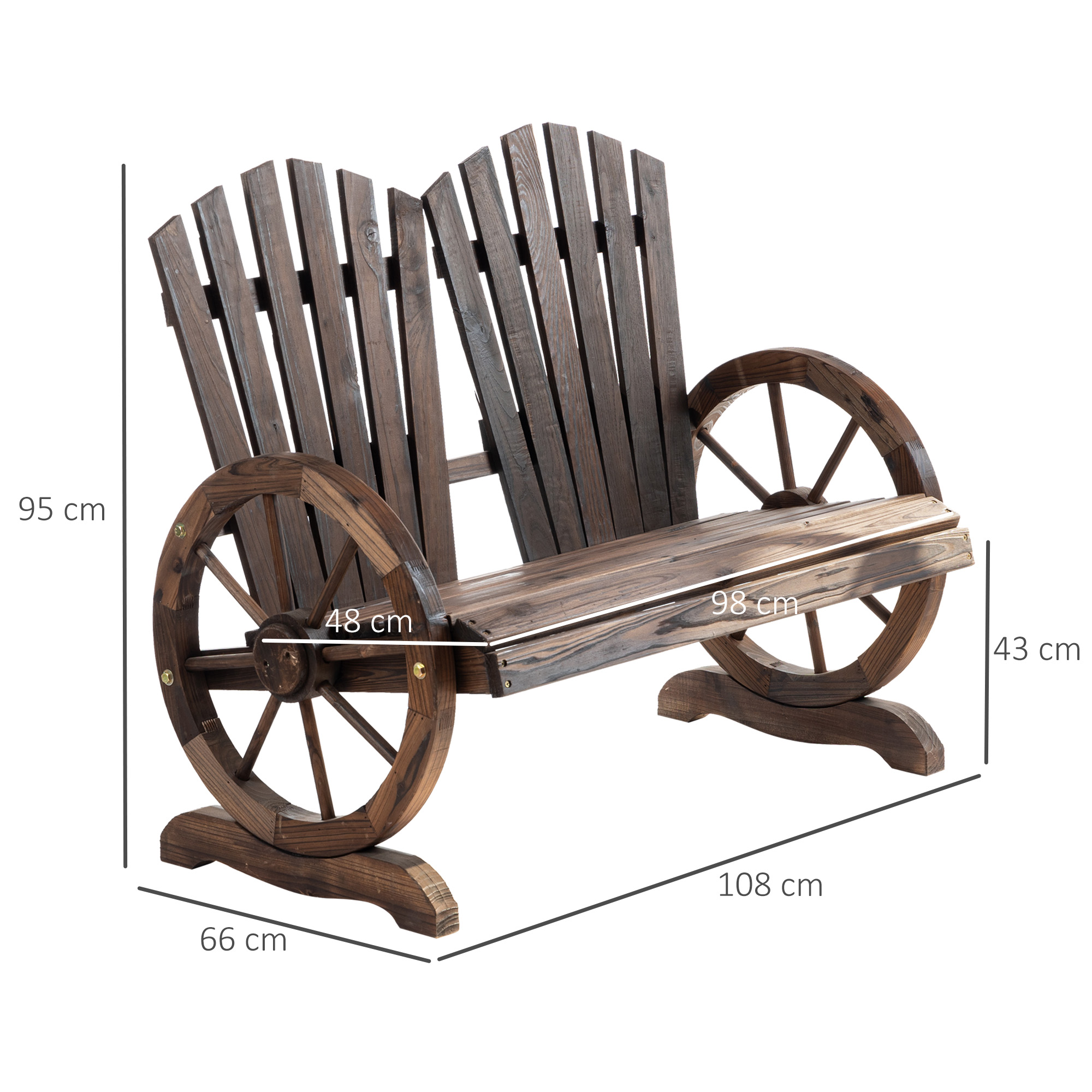 2-Sitzer Gartenbank Massivholz, Sitzbank mit Armlehne, Gartenmöbel 250kg belastbar, Rustikale Bank für Garten, Terrasse und andere Außenbereiche, 108 x 66 x 95 cm, Dunkelbraun