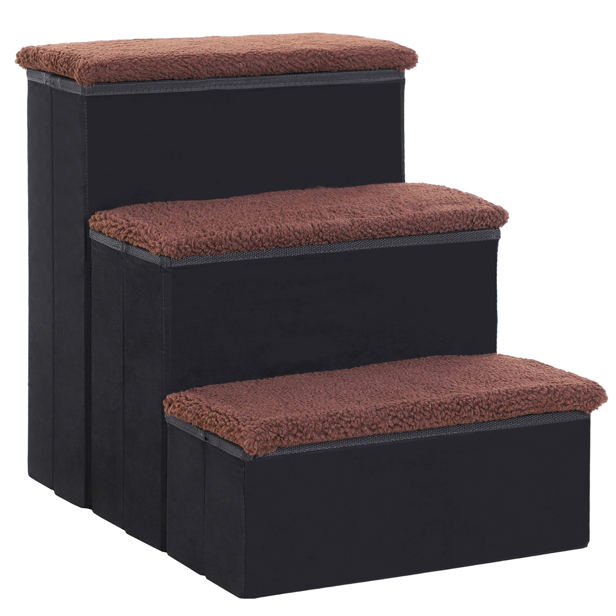 Haustiertreppe Katzentreppe Hundetreppe Faltbar 3 Stufen Tiertreppe mit Stauraum für Katzen und Hunde MDF Schwarz 40 x 54 x 48 cm