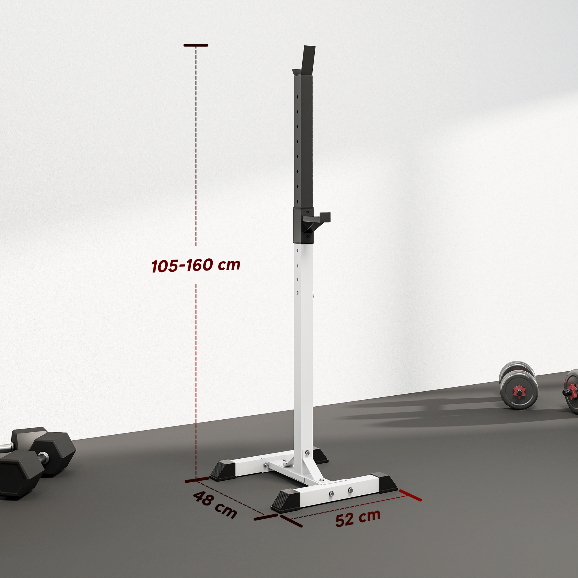 Hantelständer, 2er-Set, bis 150 kg belastbar, höhenverstellbar, Stahl, weiß+schwarz, 52 x 48 x 160 cm
