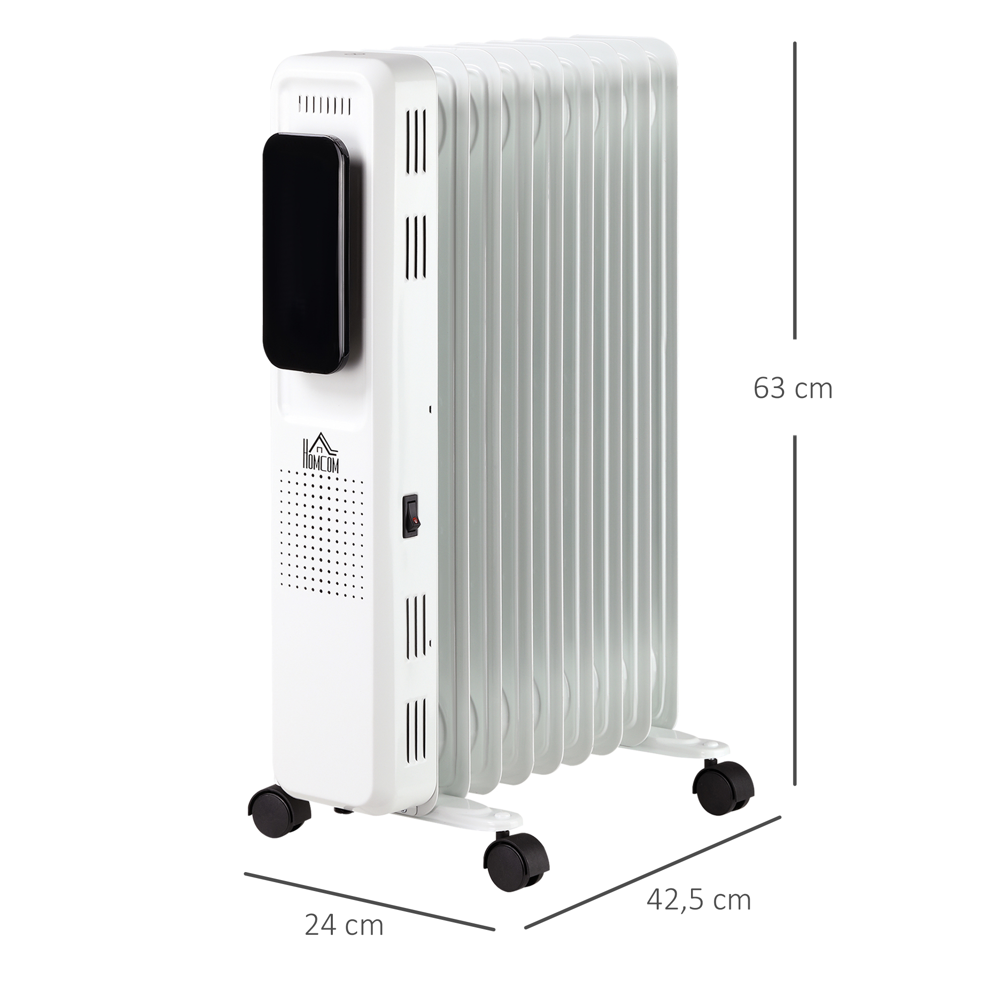 Ölheizung, 3 Heizstufen, Touch-Display, 15-35° C, 2000 W, Stahl, weiß, 42,5 x 24 x 63cm