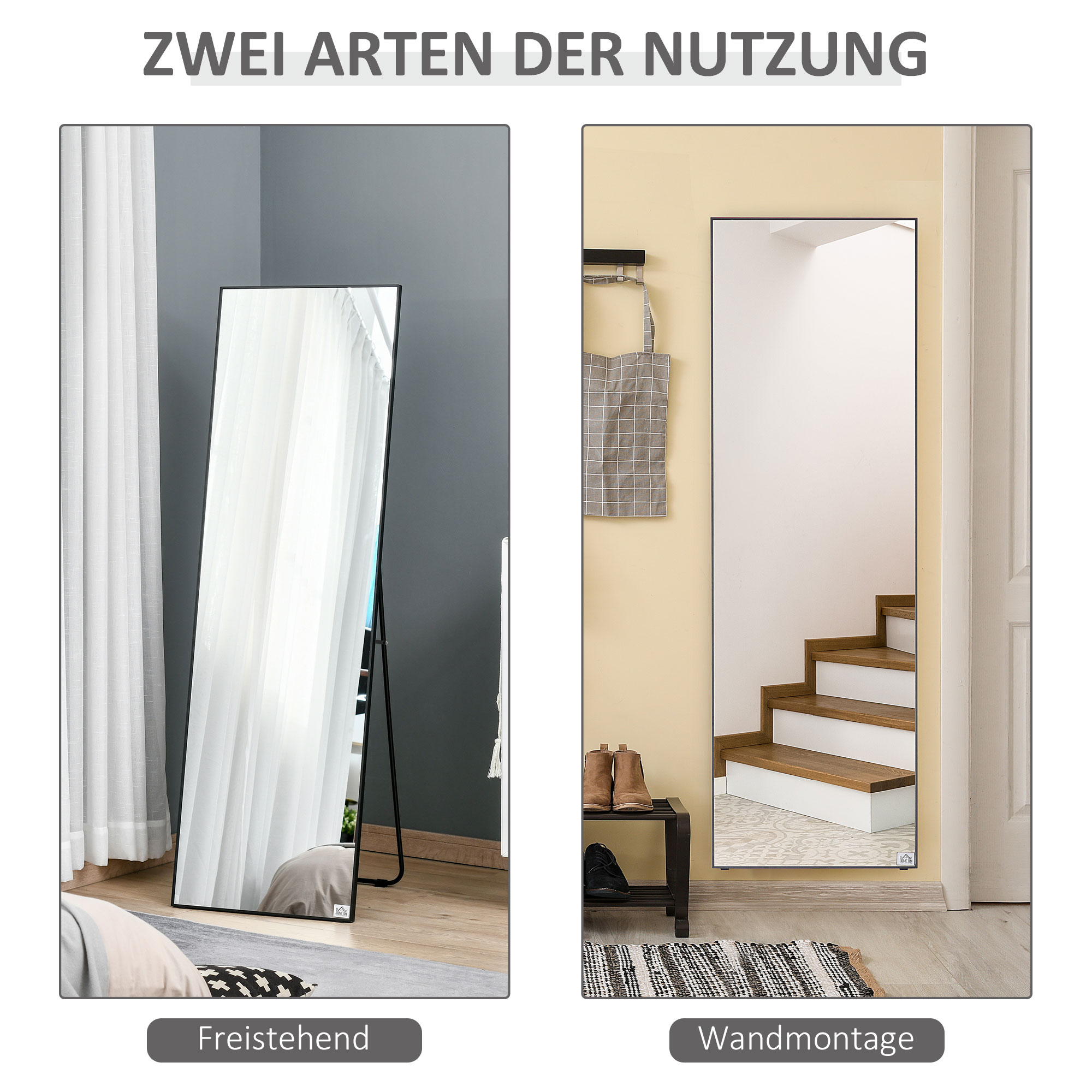 Großer Standspiegel, Wandspiegel, Ganzkörperspiegel, 161,5 cm, Silber