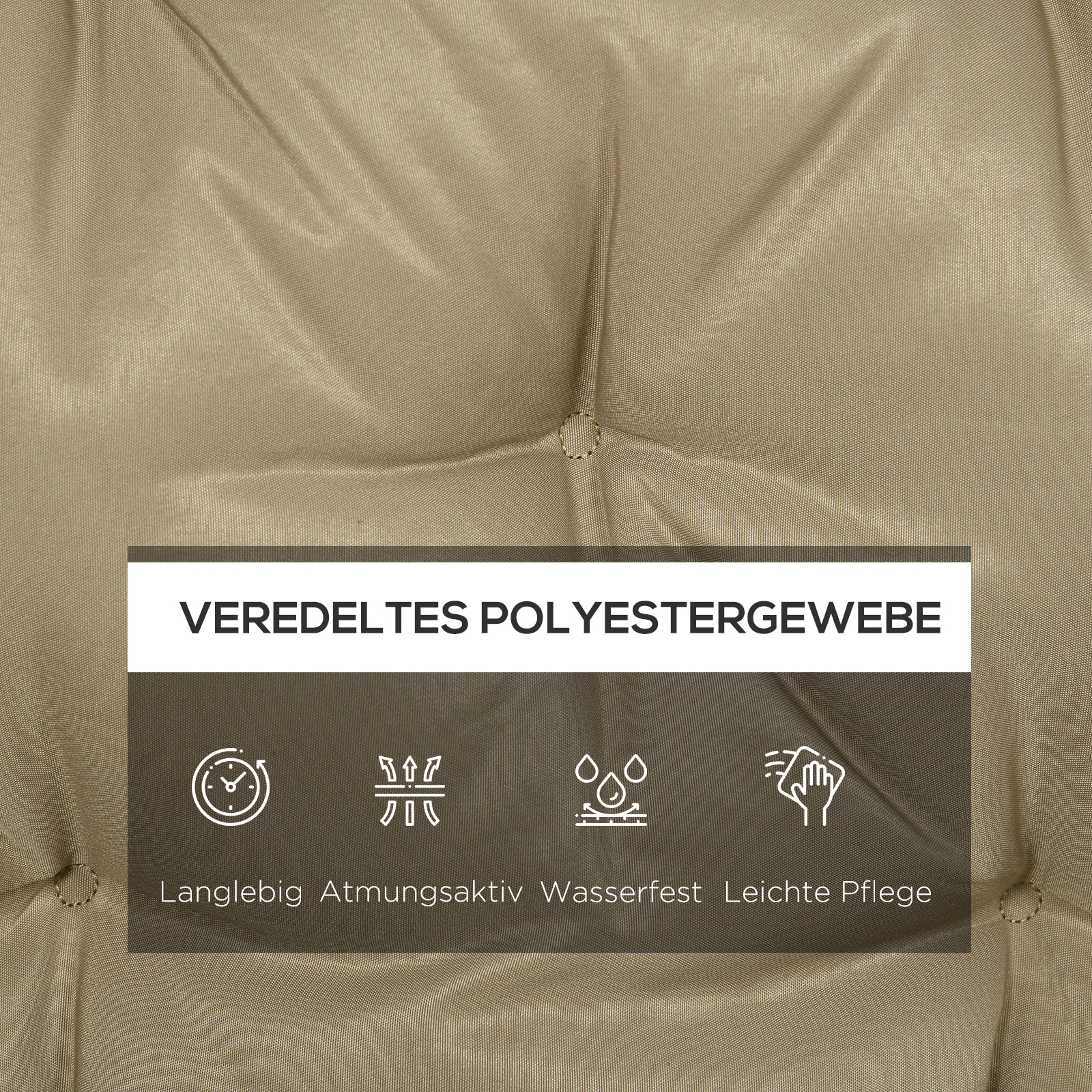 3 Sitzer Bankauflage 150x98x8 cm Bankkissen mit Bändern, Bankpolster für Gartenmöbel Hollywoodschaukel, Khaki