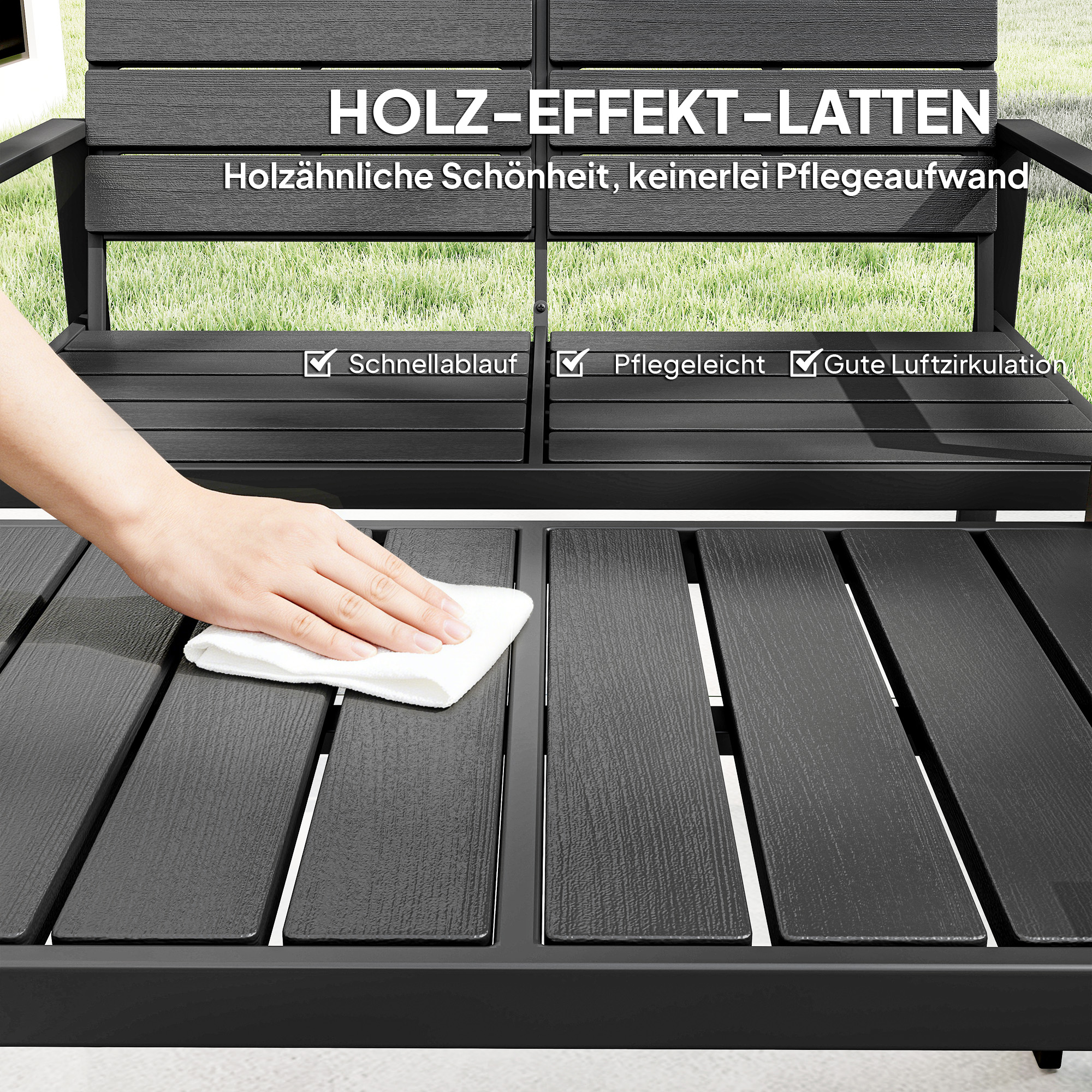 Gartenmöbel Set Sitzgruppe für 4 Personen Gartenlounge mit 2er Sofa 2 Sessel Beistelltisch Lamellendesign Schwarz