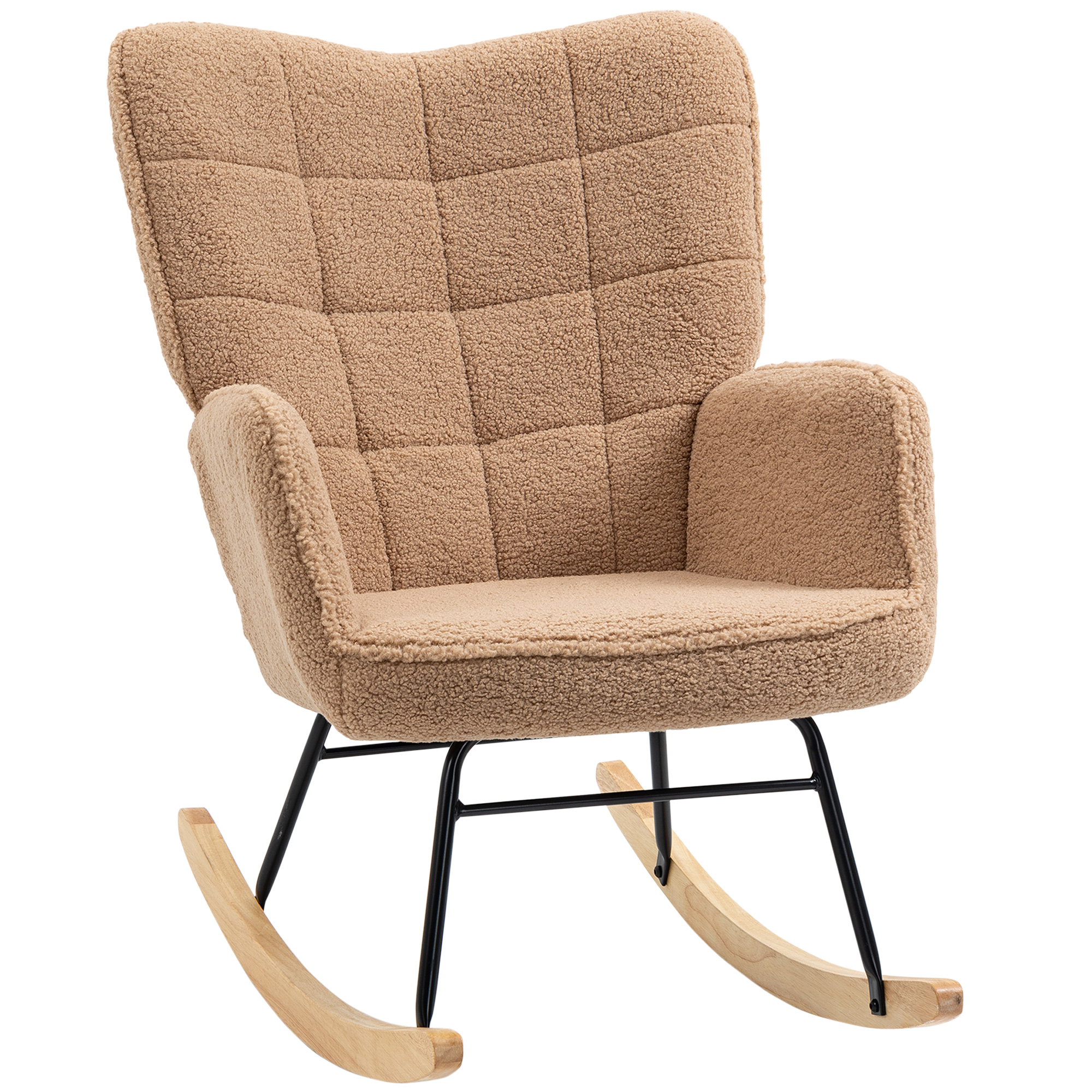 Schaukelstuhl im Retro-Design, Massivholz, Sessel, Relaxsessel, 98 cm x 71 cm x 101 cm, Braun