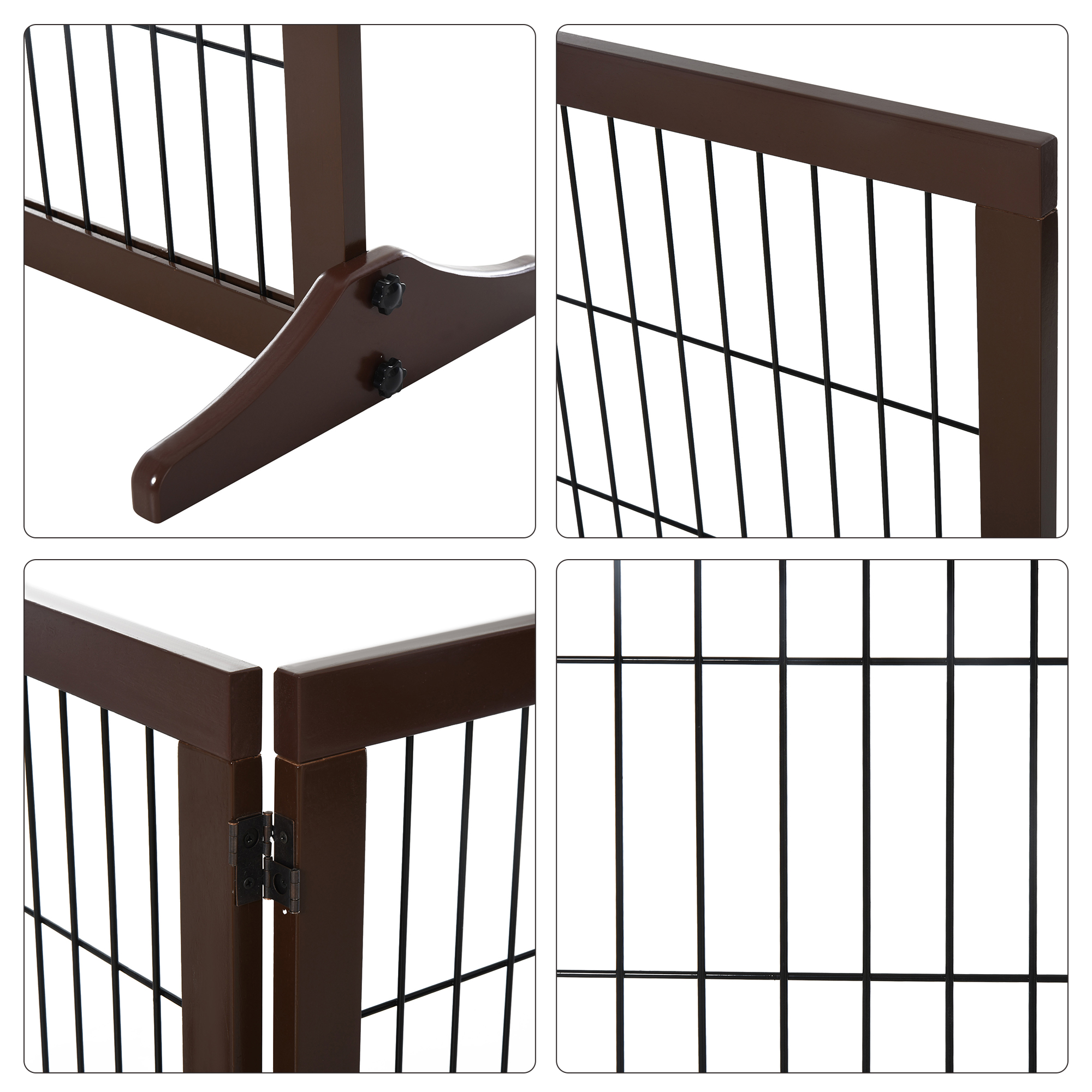 Absperrgitter Hund Freistehendes Schutzgitter mit Füßen 185 x 71 cm Holz Hundegitter Treppenschutzgitter Treppengitter Hundeabsperrgitter für Treppen, Türen, Küche, Flur, 3 Paneelen, Braun
