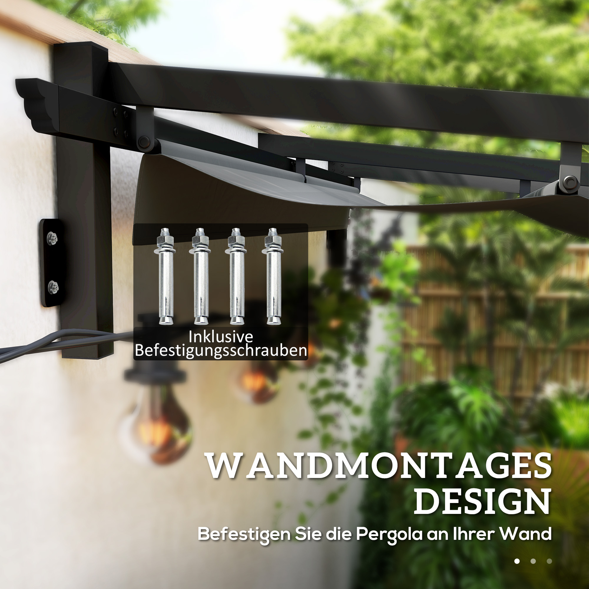 Pavillon, 3 x 3 m Pergola, Winddichtes Terrassendach, Wandmontage, Verstellbares Dach, für Garten, Terrasse, Dunkelgrau