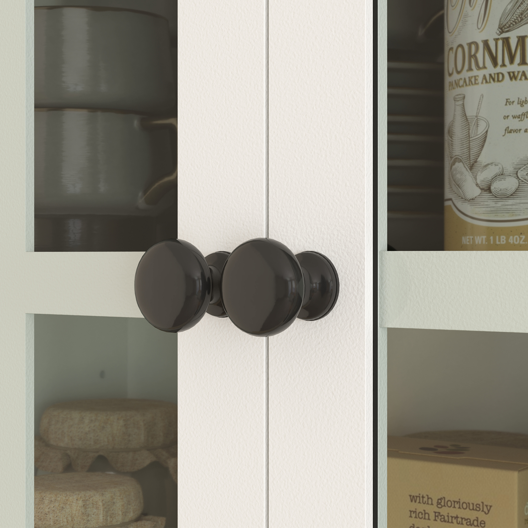 Küchenschrank mit Glastüren, 2 Schubladen, Geschirrschrank, Esszimmerschrank, Holz, 68 x 39,5 x 170 cm, Weiß