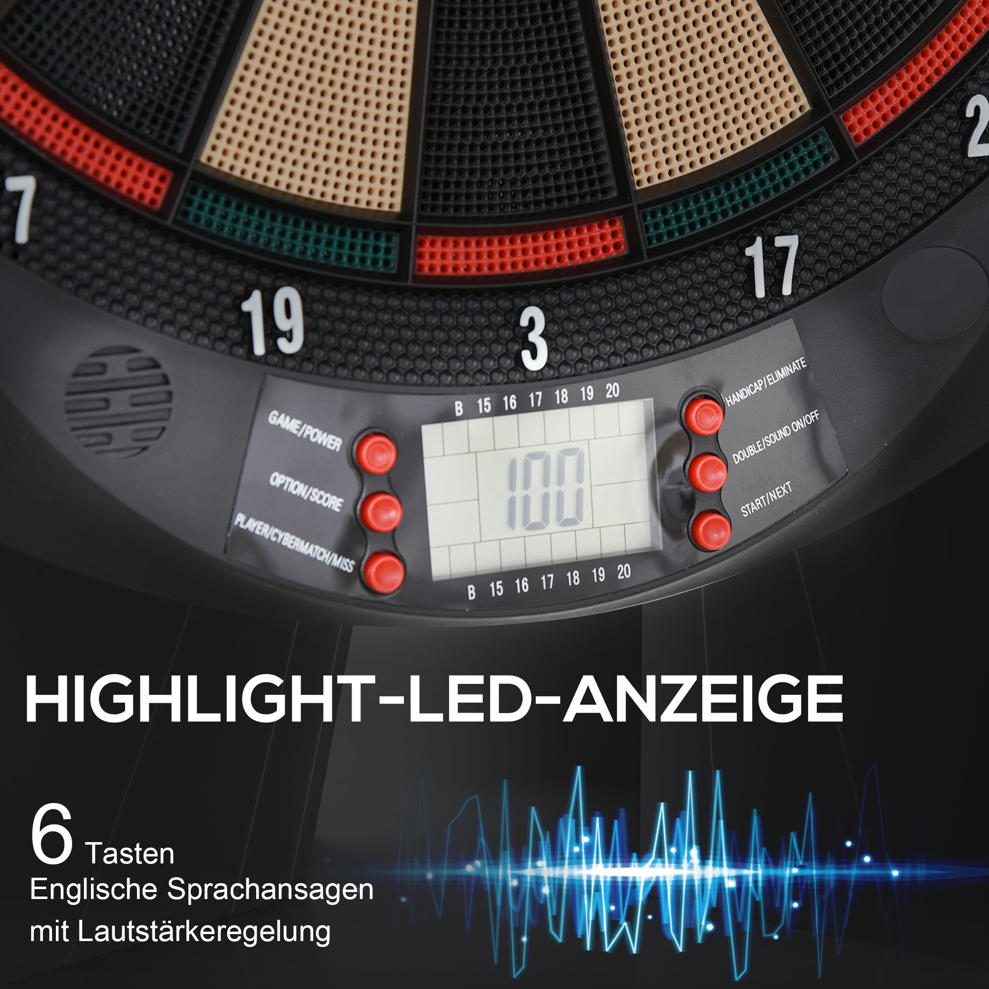 elektronische Dartscheibem automatische Wertungm Dartboard-Set mit 6 Darts, 30 Dartspitzen, schwarz
