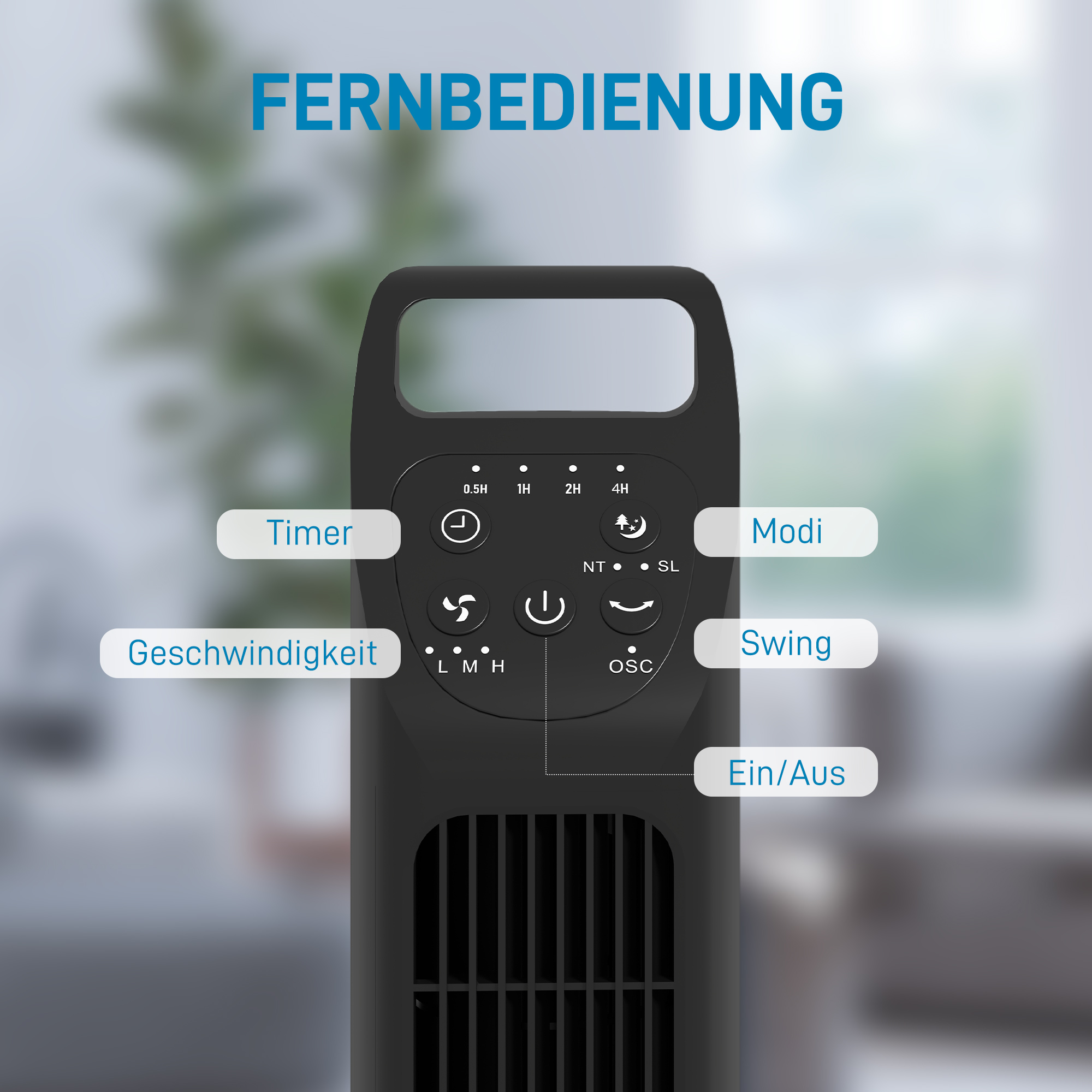 Standventilator, Turmventilator, Klimaanlage, 3 Modi, drehbar, Timer, Schwarz