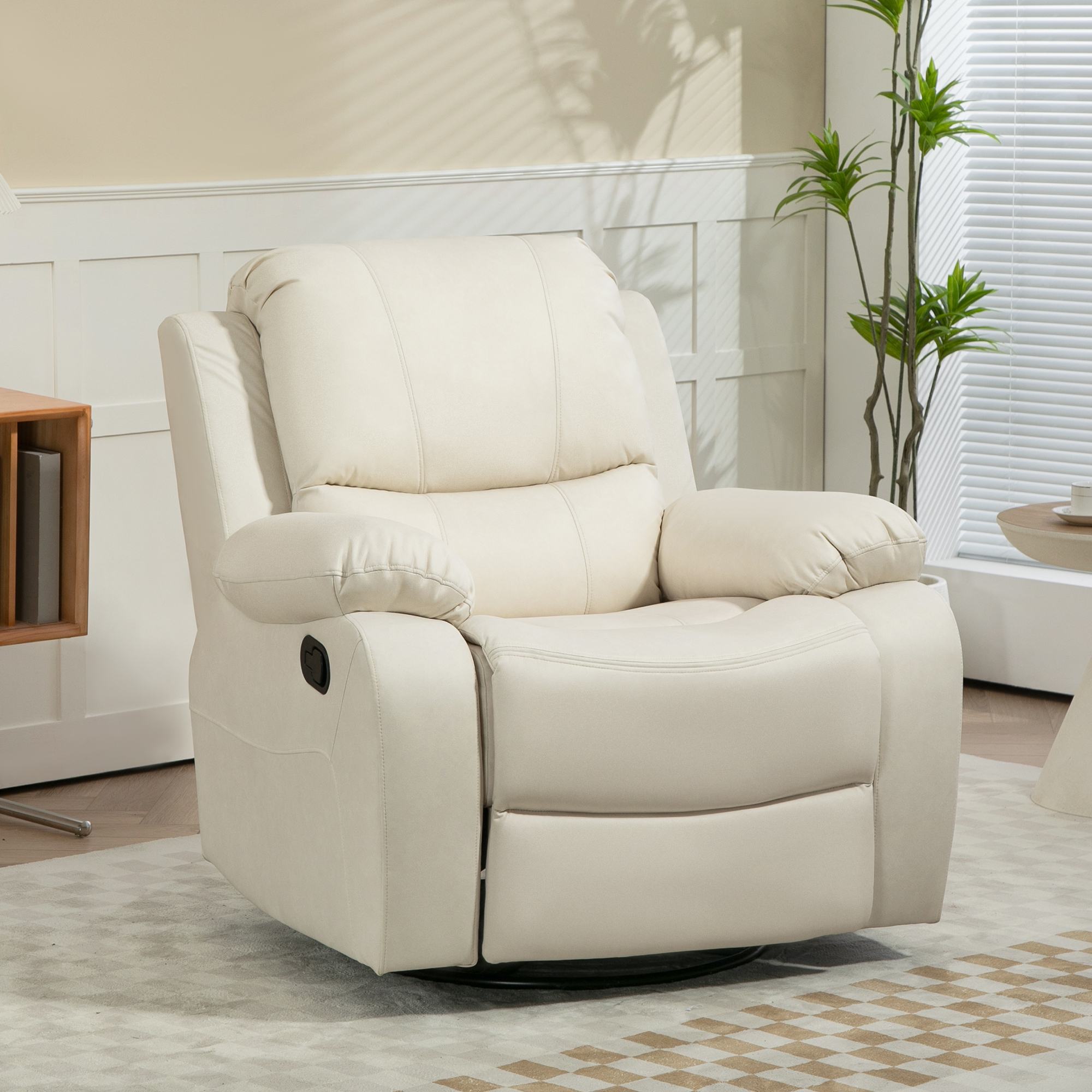 Relaxsessel, verstellbare Lehne & Fußstütze, drehbar, bis 150 kg, Stahlrahmen, 93x100x98cm, Cremeweiß