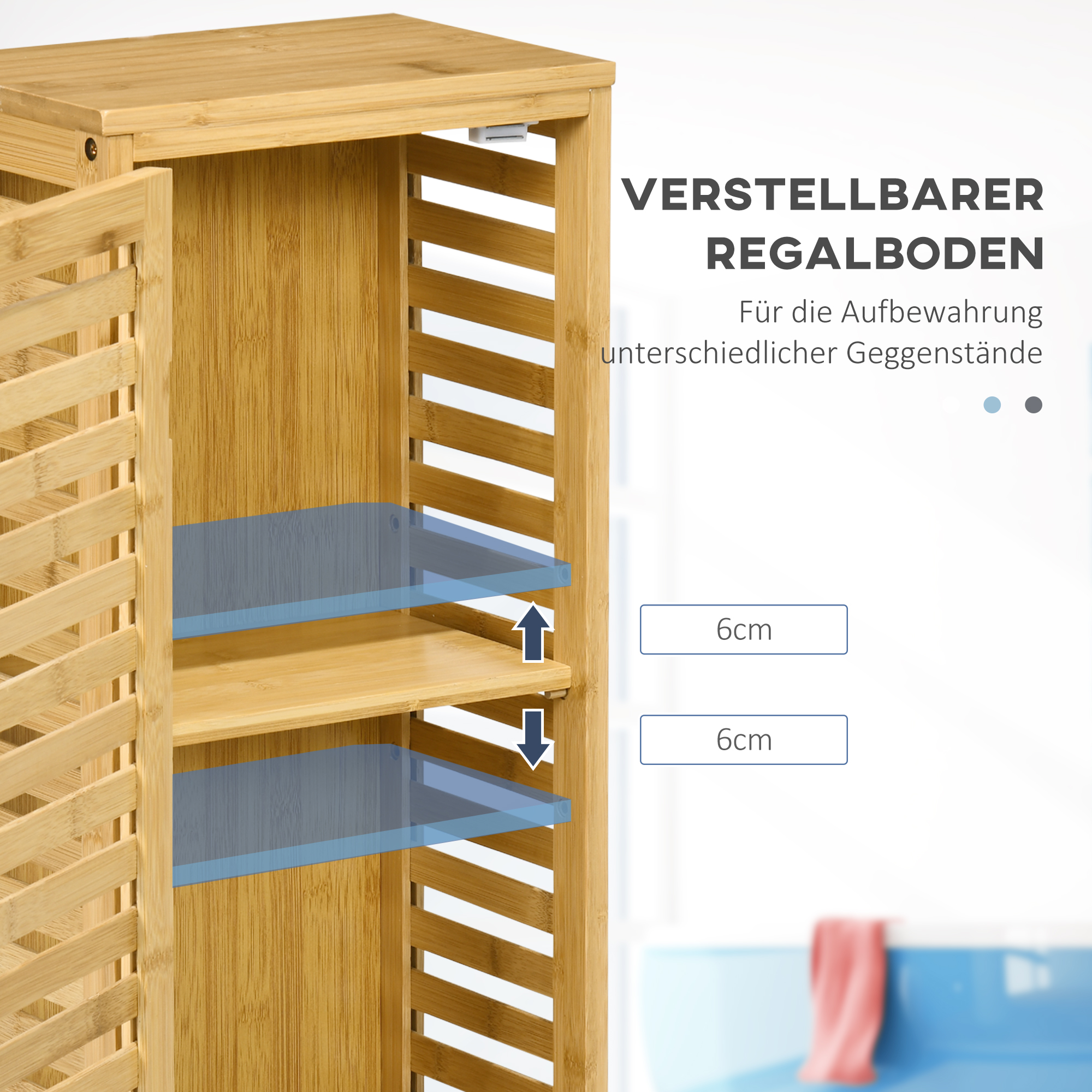 Badezimmerschrank mit Lamellentür, versetzbarem Einlegeboden, Naturbambus, 30x19,9x70 cm