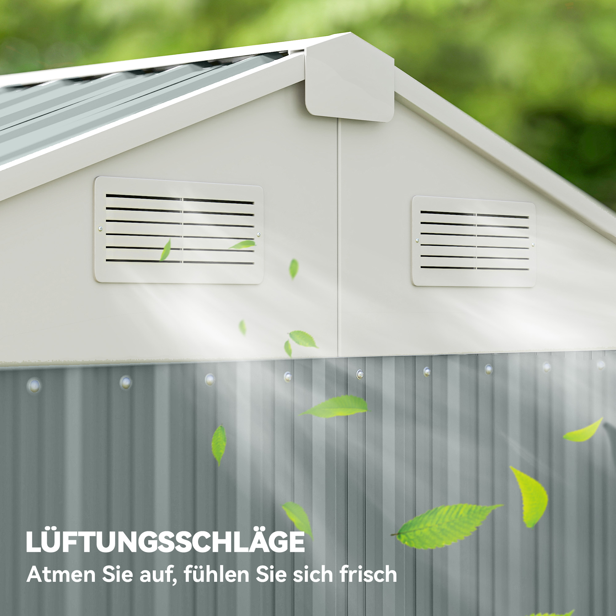 Metall Gerätehaus 3,5 m², Hoher Abschließbar Geräteschuppen mit Sattedach Lüftungen Handschuhen, 209 x 177 x 236 cm
